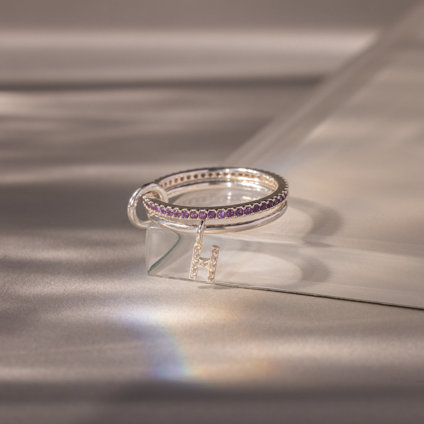 Linked Initial Birthstone Ring Set