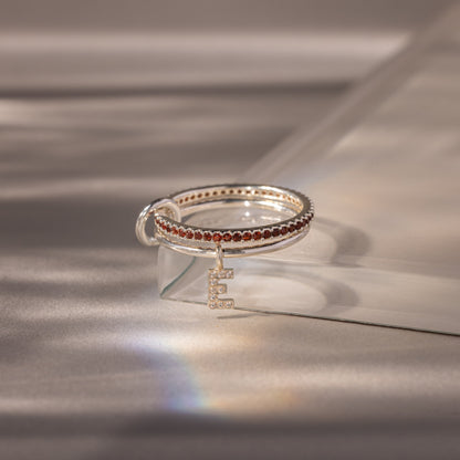 Linked Initial Birthstone Ring Set