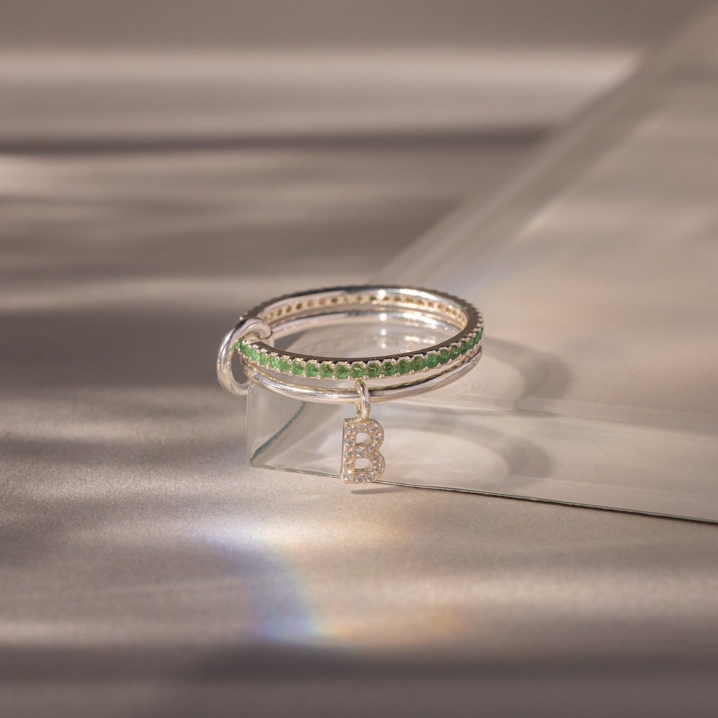 Linked Initial Birthstone Ring Set