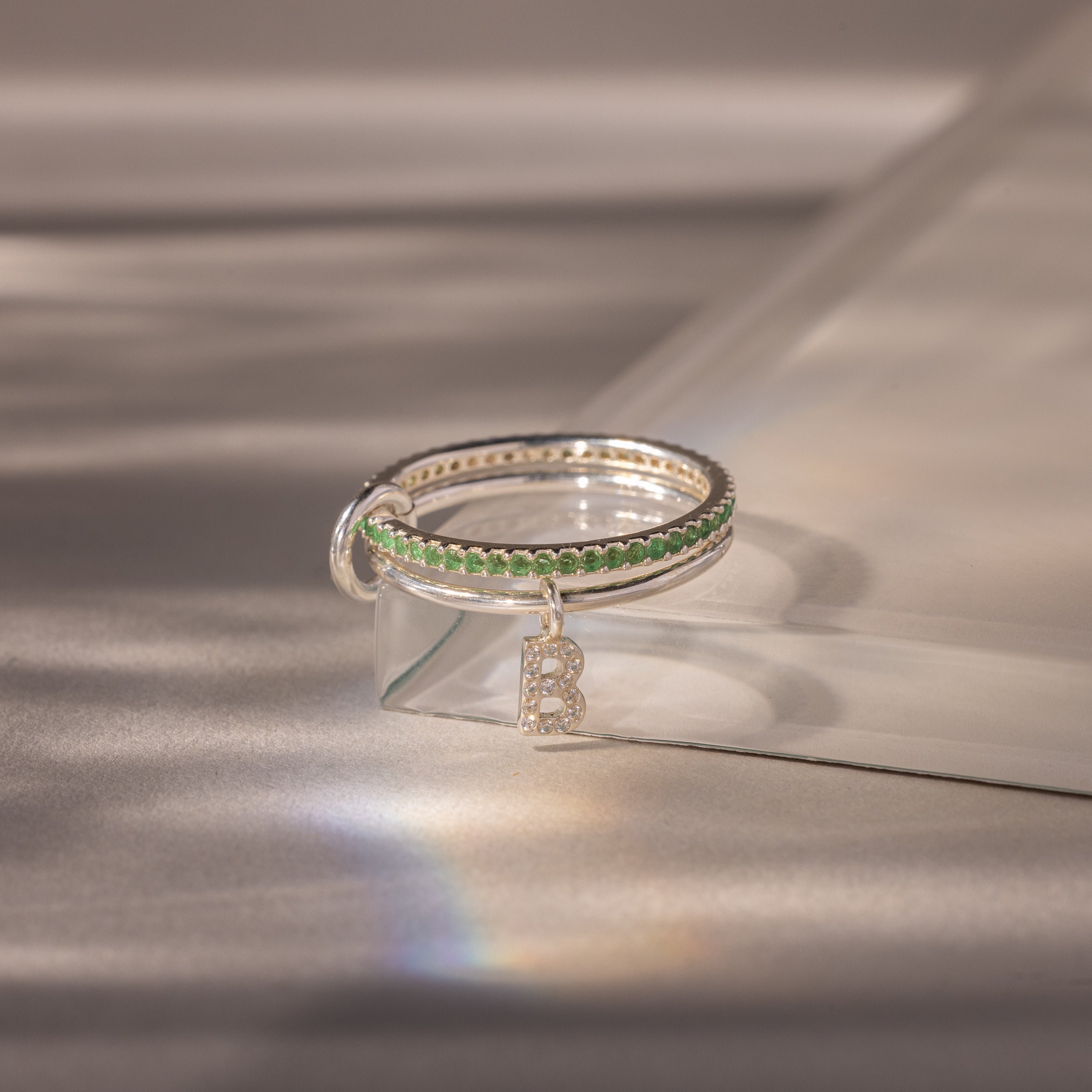 Linked Initial Birthstone Ring Set