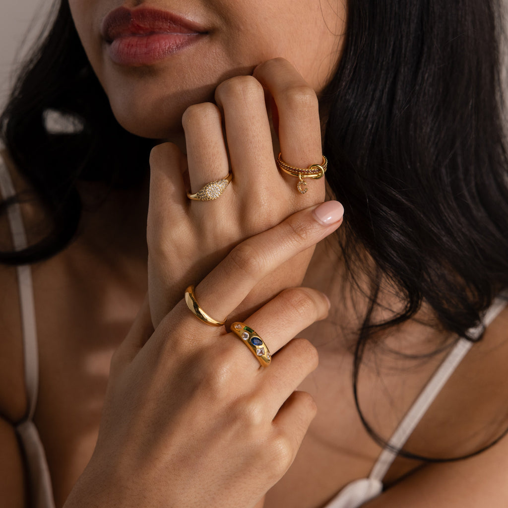 Linked Initial Birthstone Ring Set