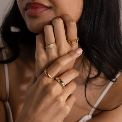 Linked Initial Birthstone Ring Set