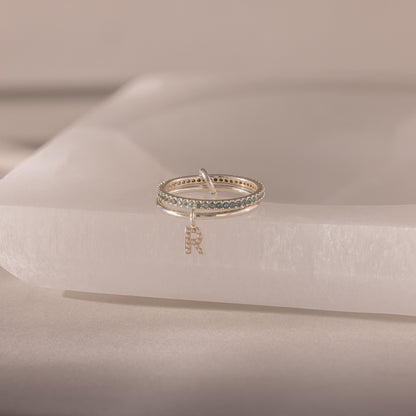 Linked Initial Birthstone Ring Set