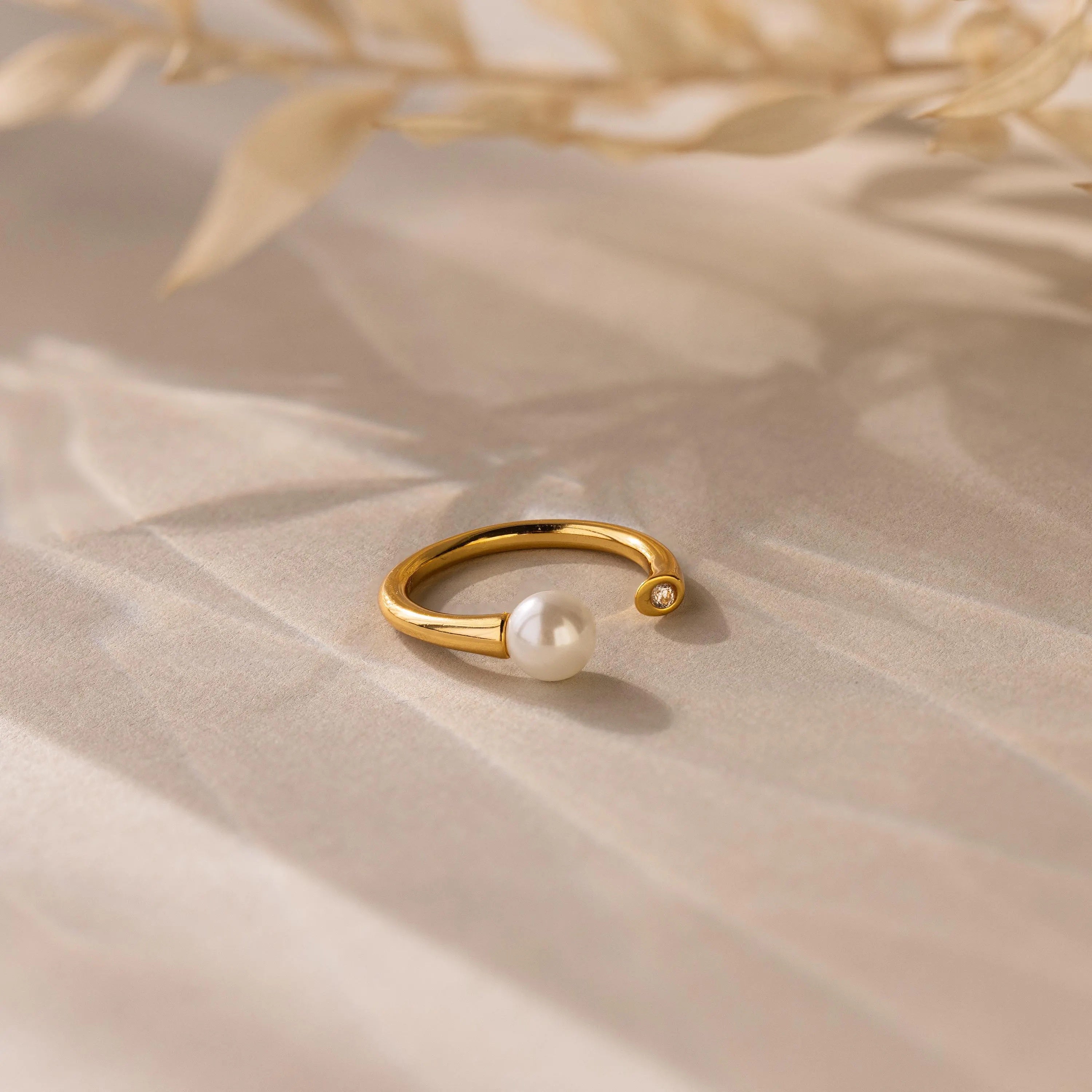 Open Pearl & Diamond Ring