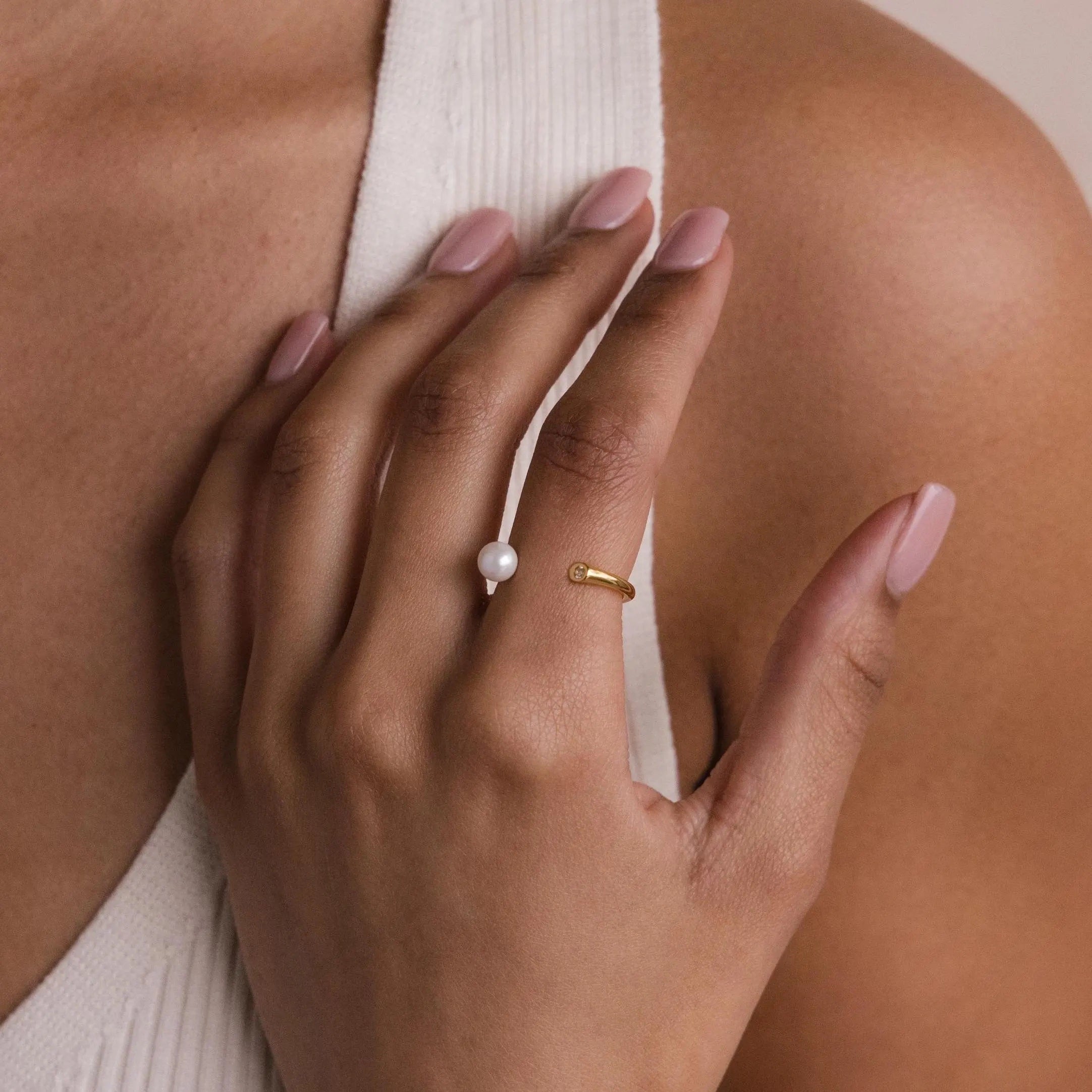 Open Pearl & Diamond Ring