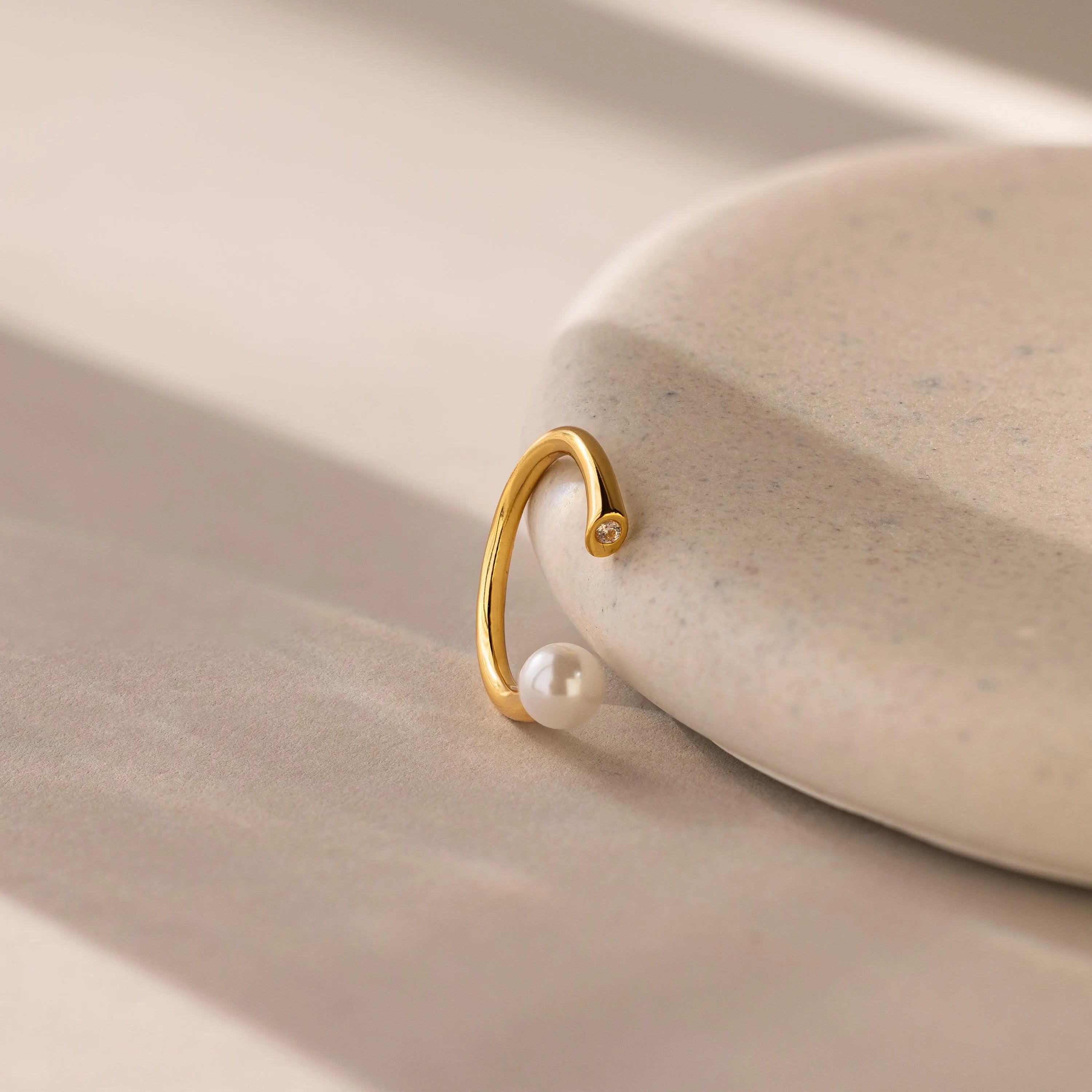 Open Pearl & Diamond Ring