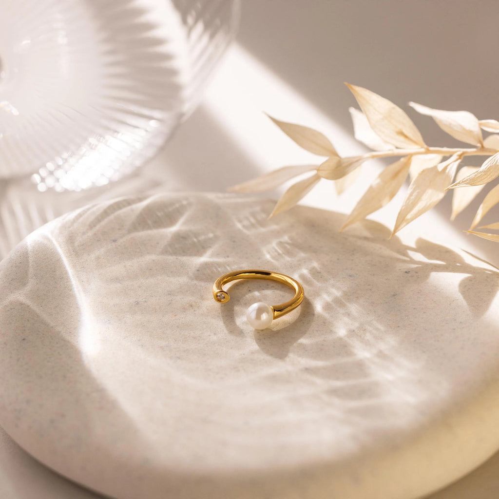 Open Pearl & Diamond Ring