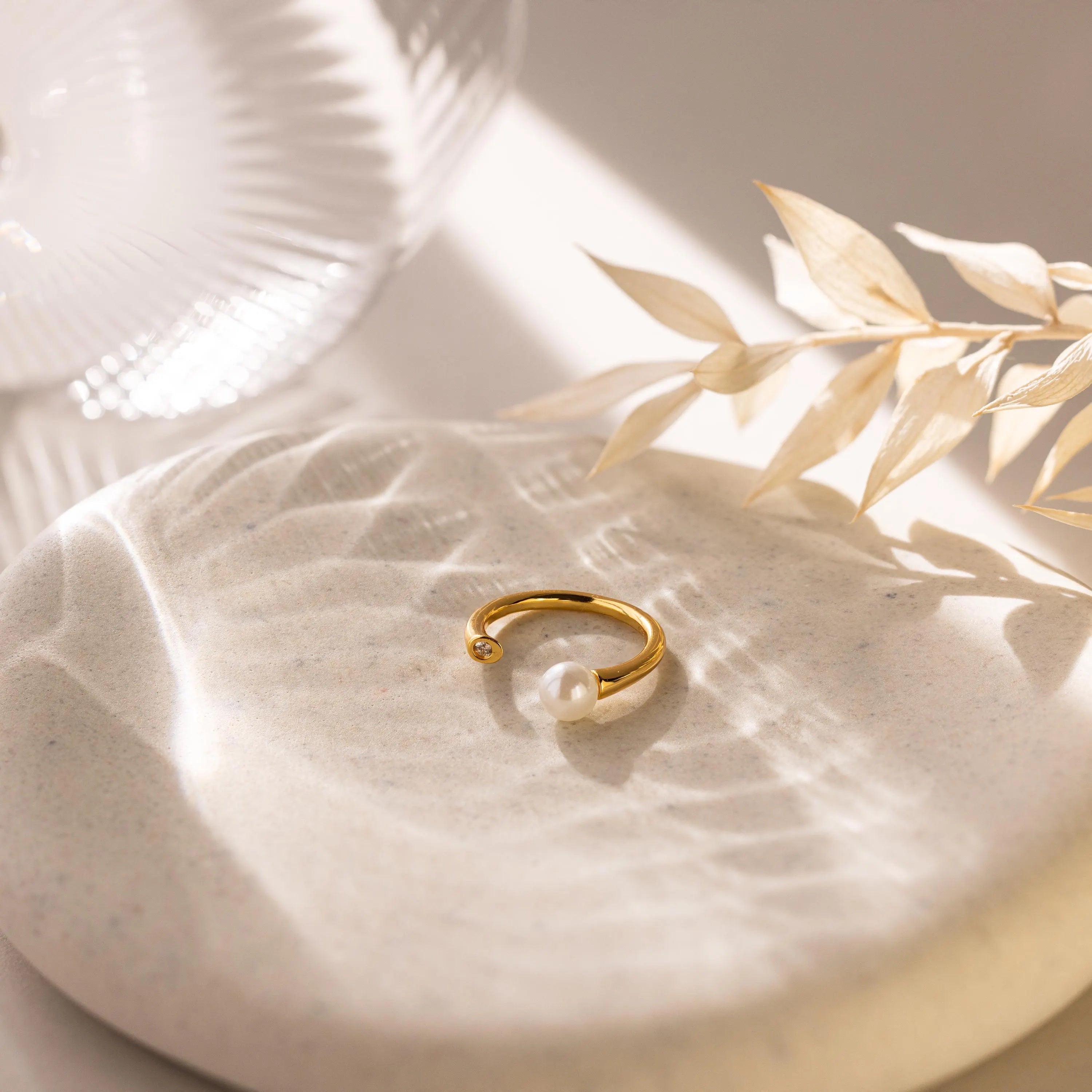 Open Pearl & Diamond Ring
