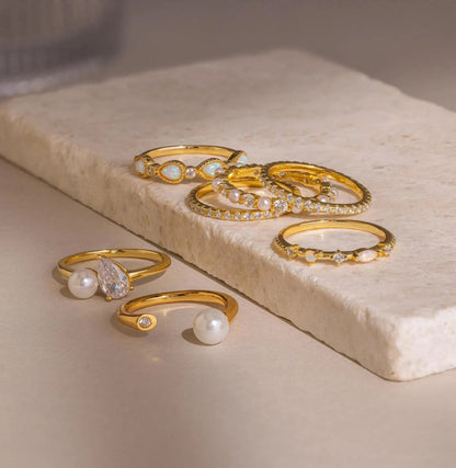 Open Pearl & Diamond Ring