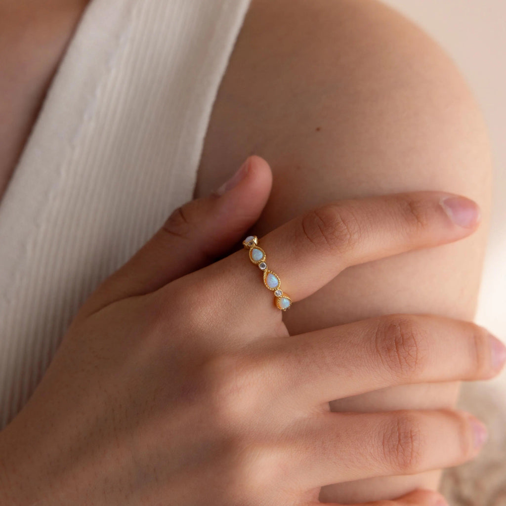 Opal Diamond Teardrop Ring