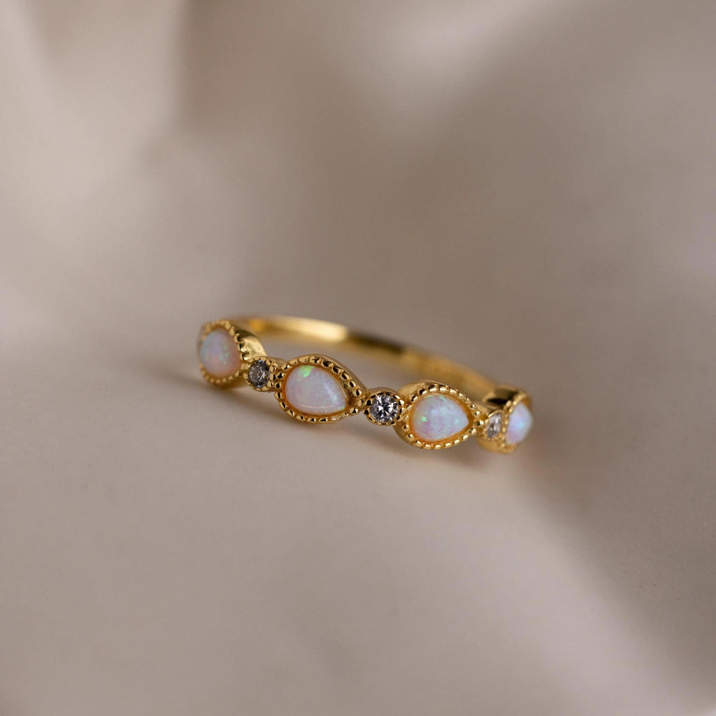 Opal Diamond Teardrop Ring
