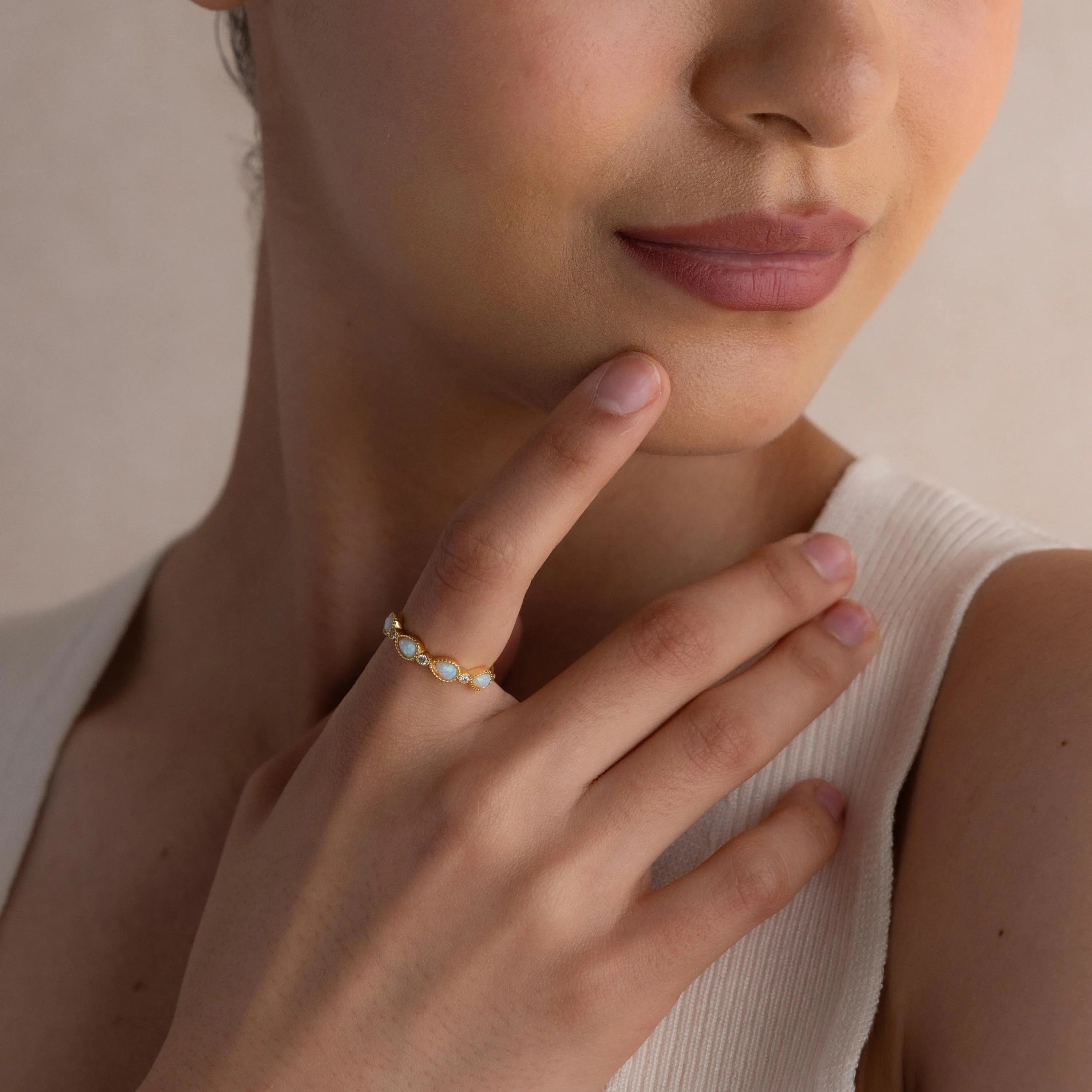 Opal Diamond Teardrop Ring