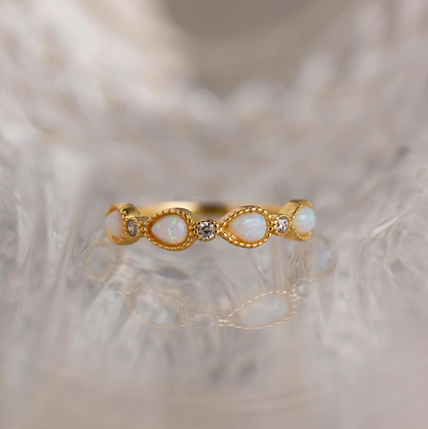 Opal Diamond Teardrop Ring