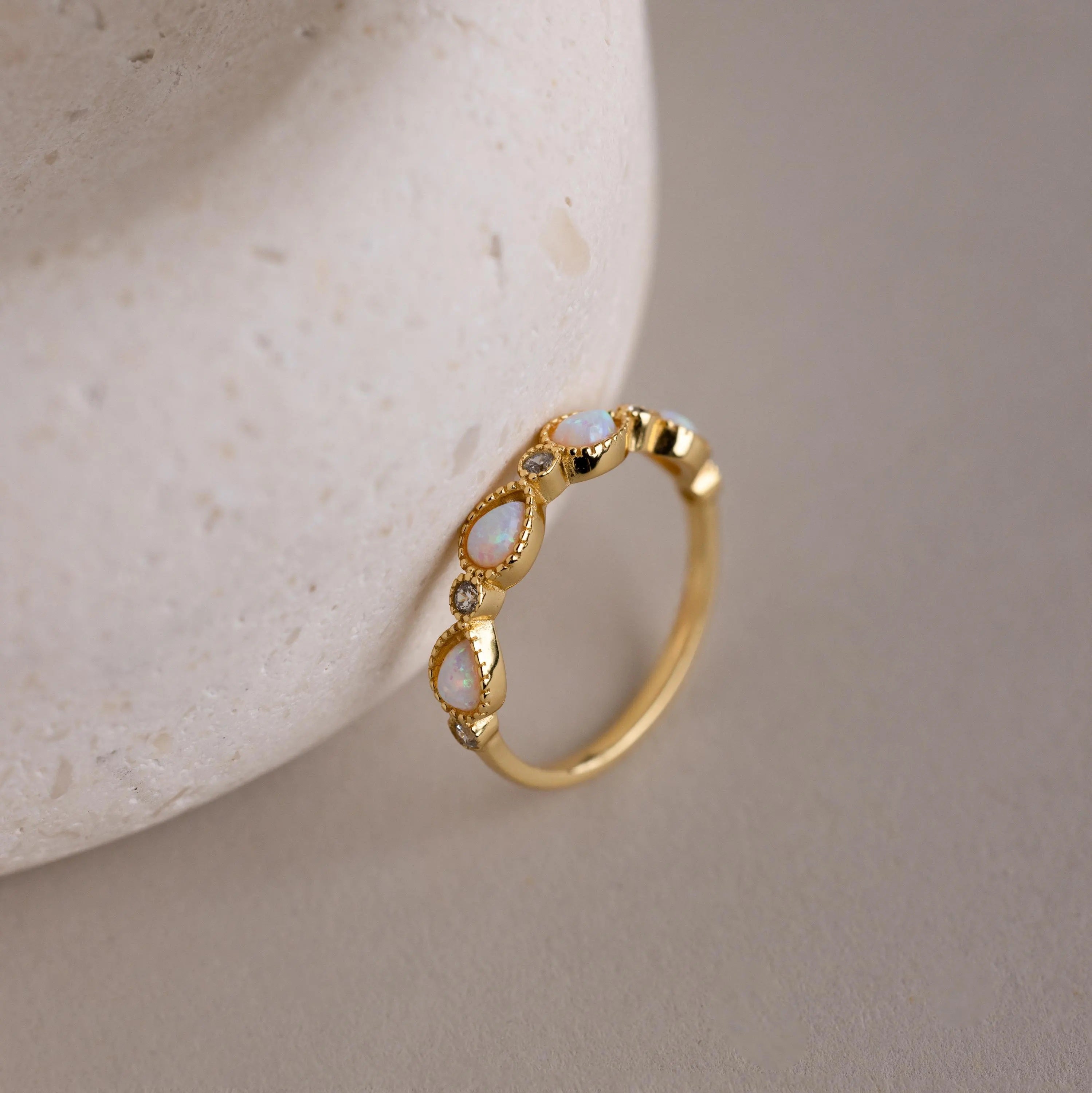 Opal Diamond Teardrop Ring