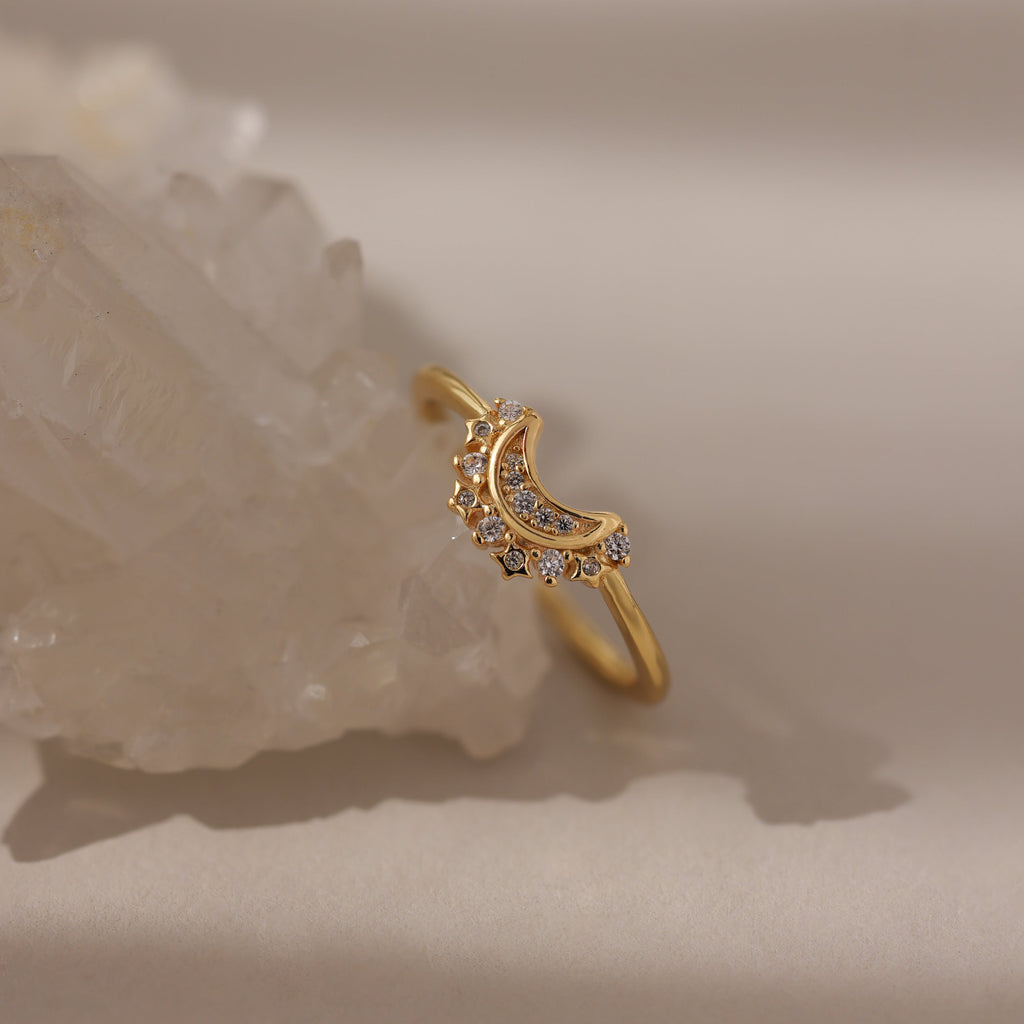 Diamond Crescent Moon Ring