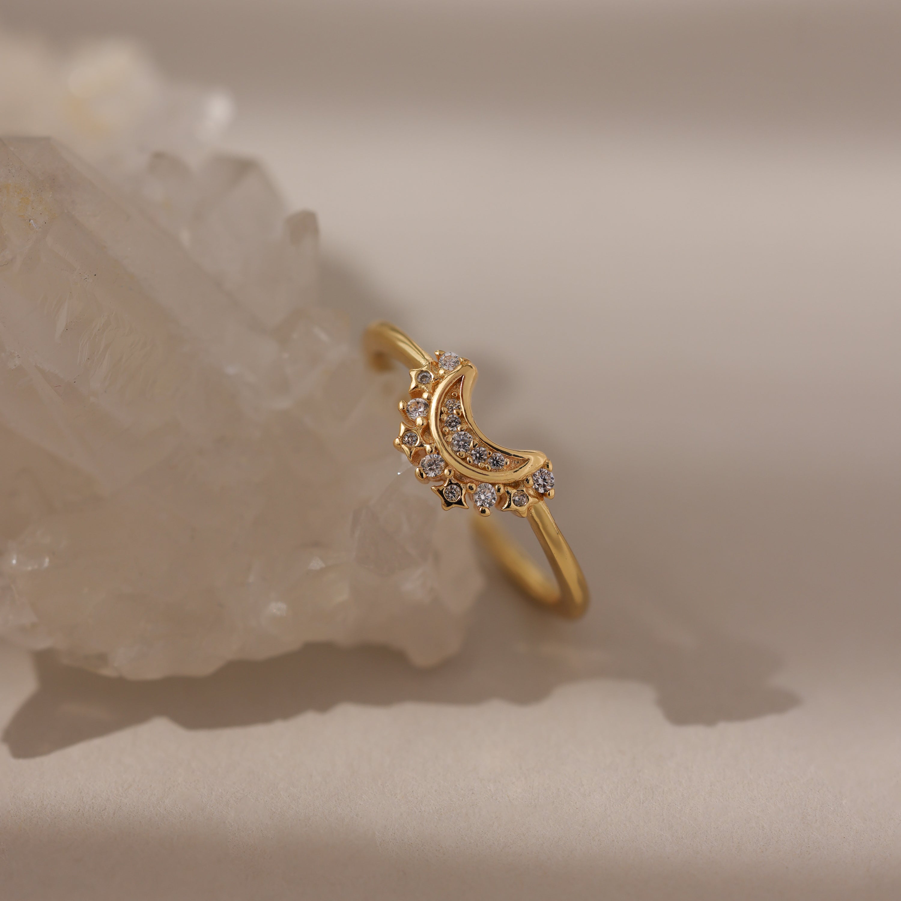 Diamond Crescent Moon Ring