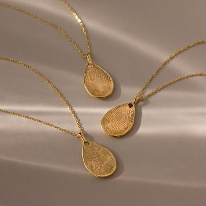 Fingerprint Birthstone Teardrop Necklace