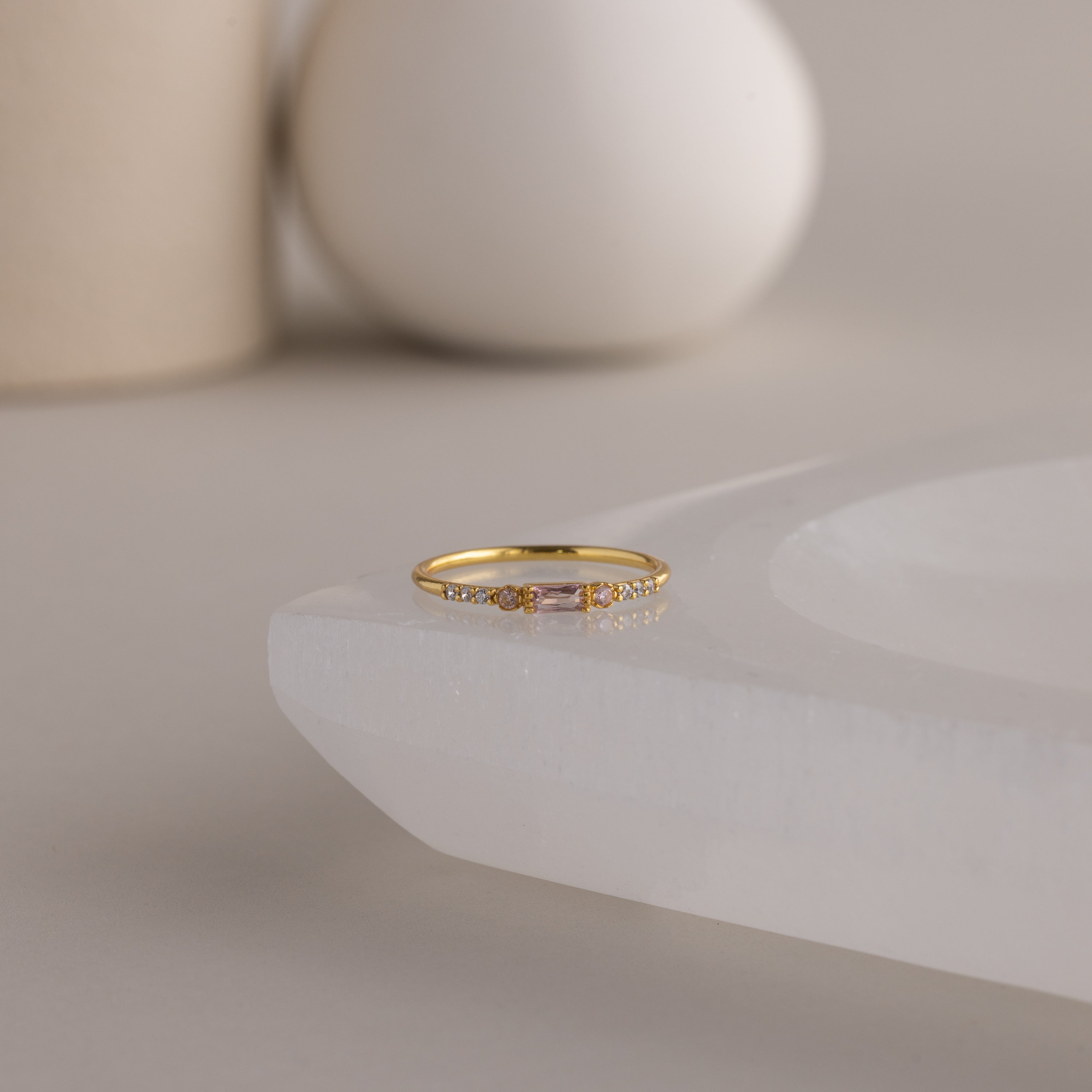 Dainty Baguette Birthstone Ring