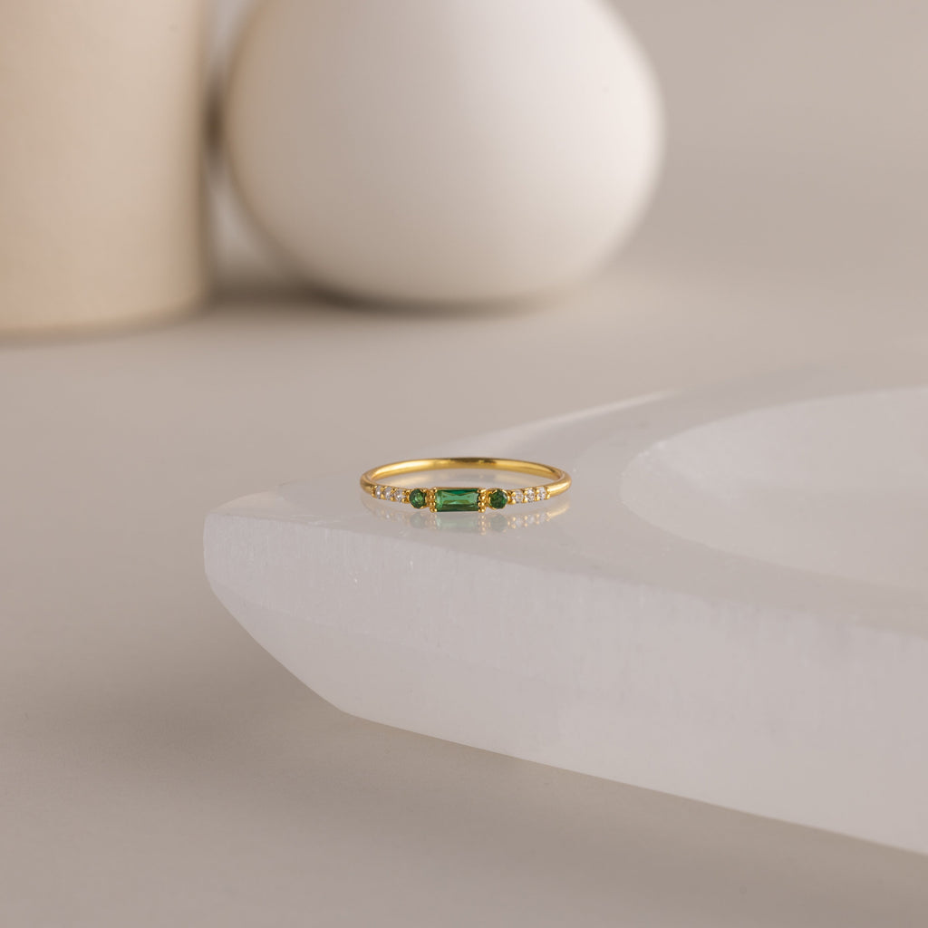 Dainty Baguette Birthstone Ring