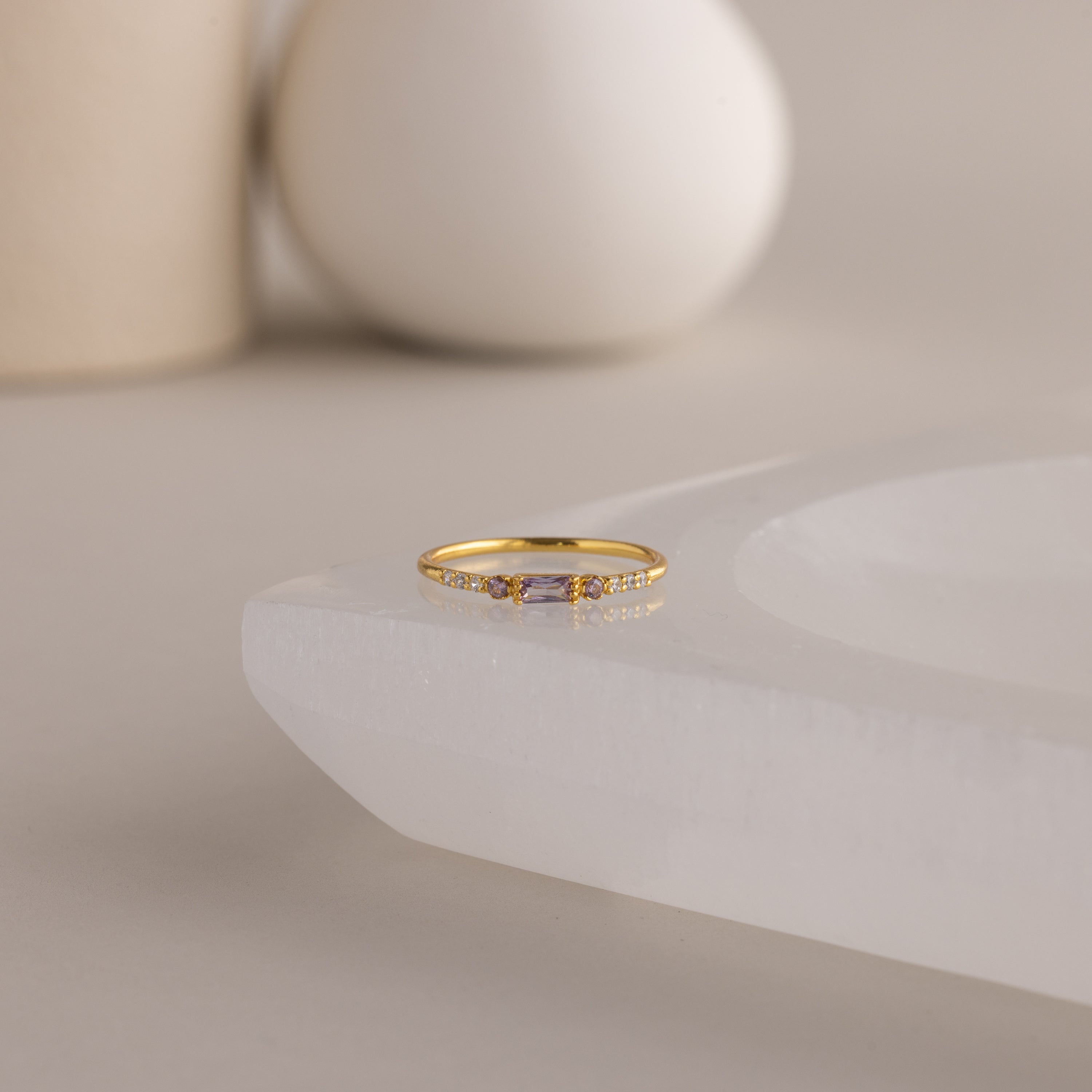 Dainty Baguette Birthstone Ring