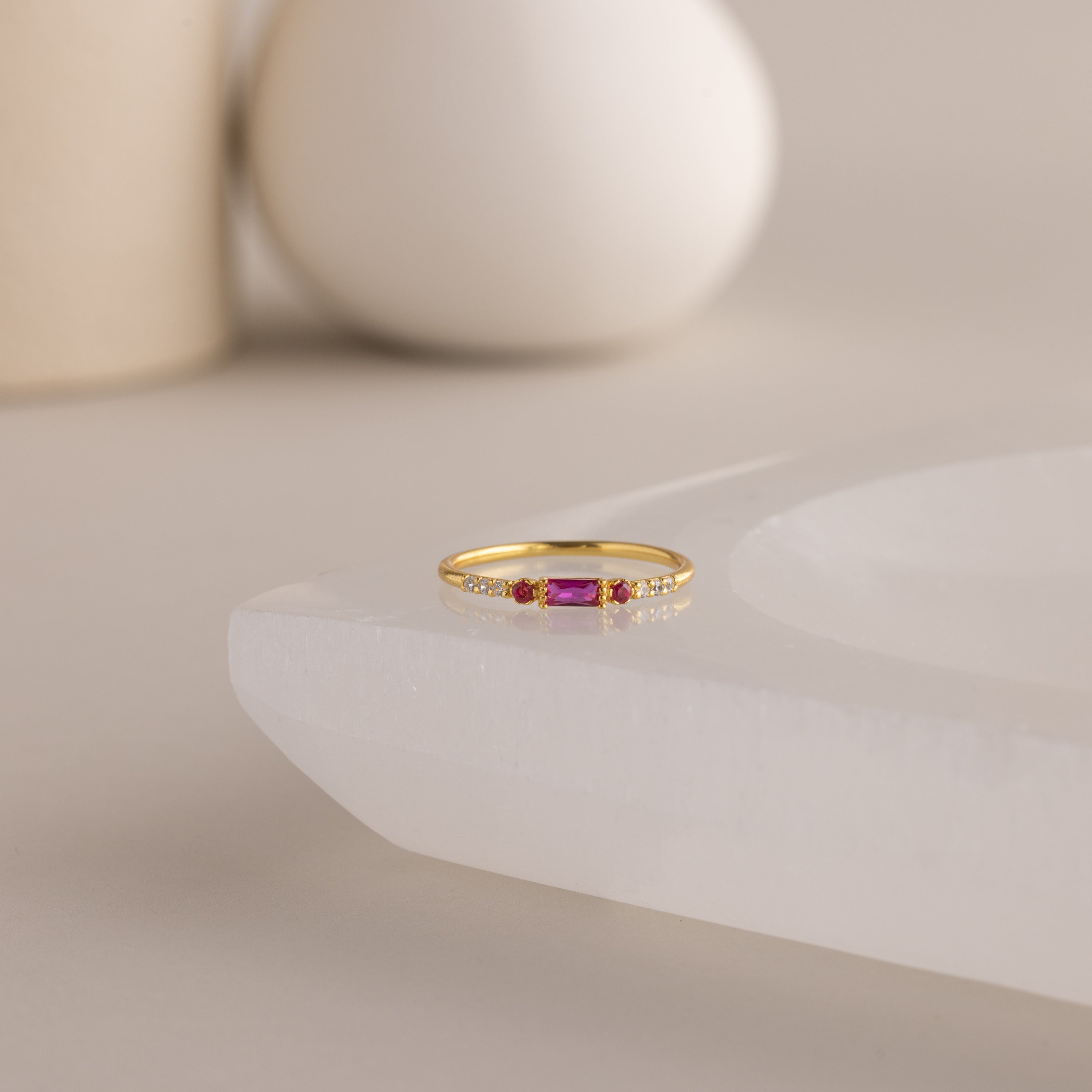 Dainty Baguette Birthstone Ring