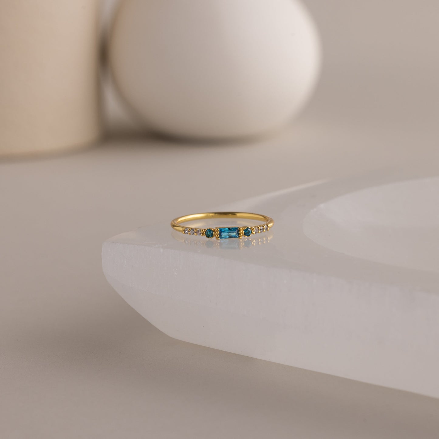 Dainty Baguette Birthstone Ring