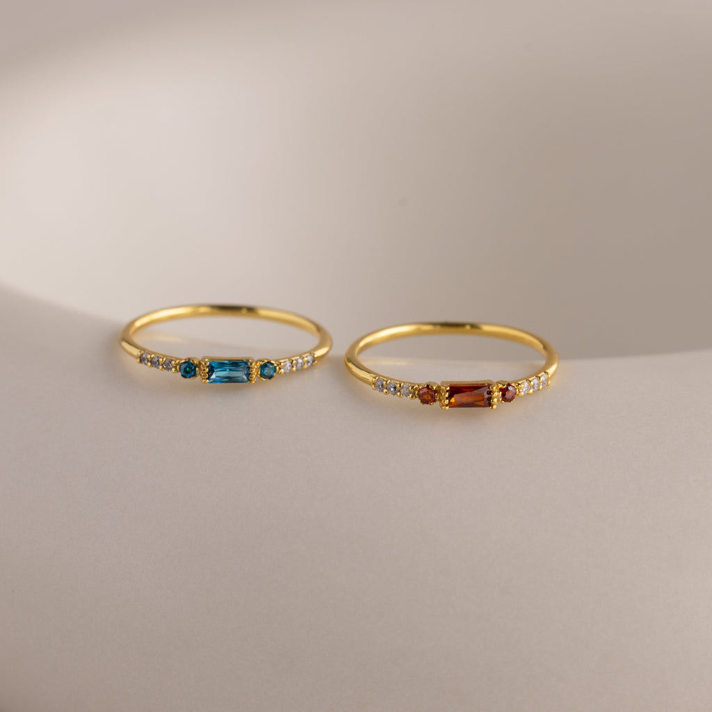 Dainty Baguette Birthstone Ring
