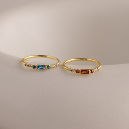 Dainty Baguette Birthstone Ring
