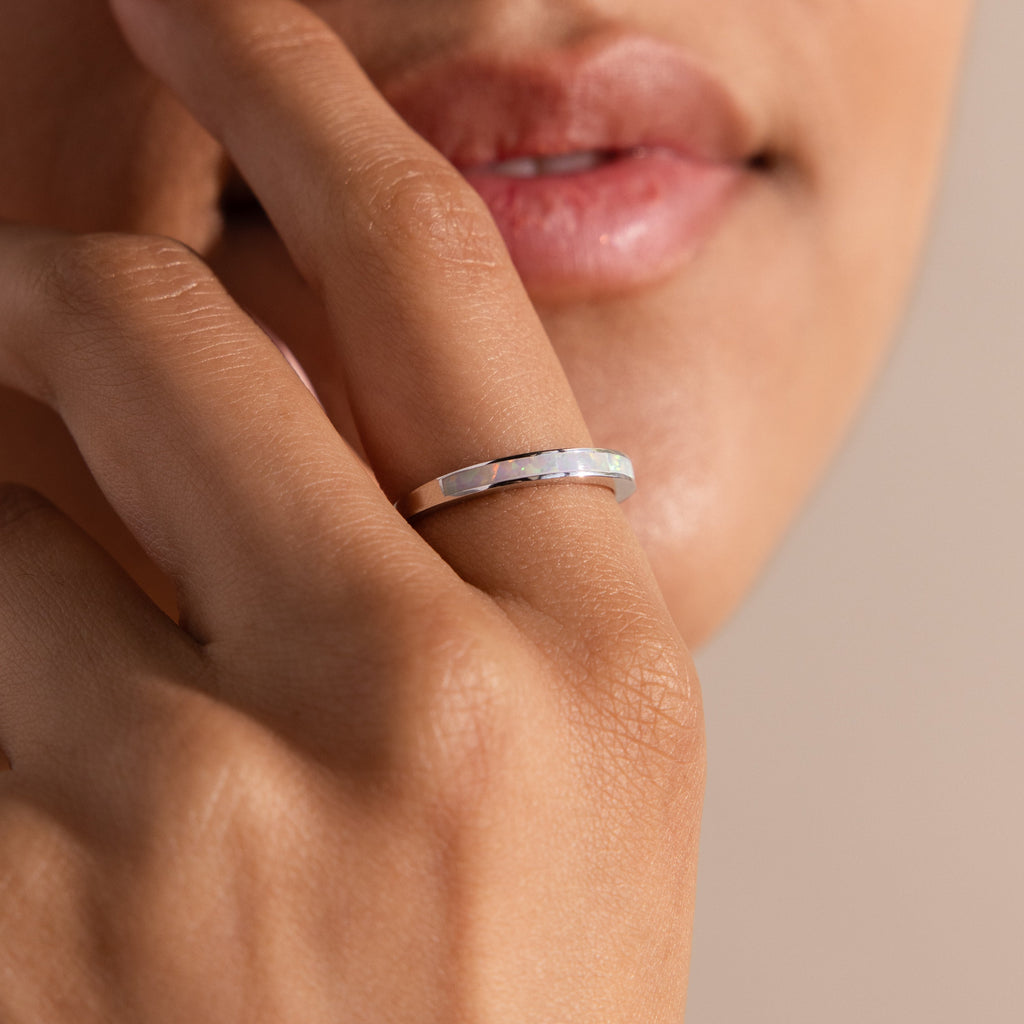 White Opal Inlay Band