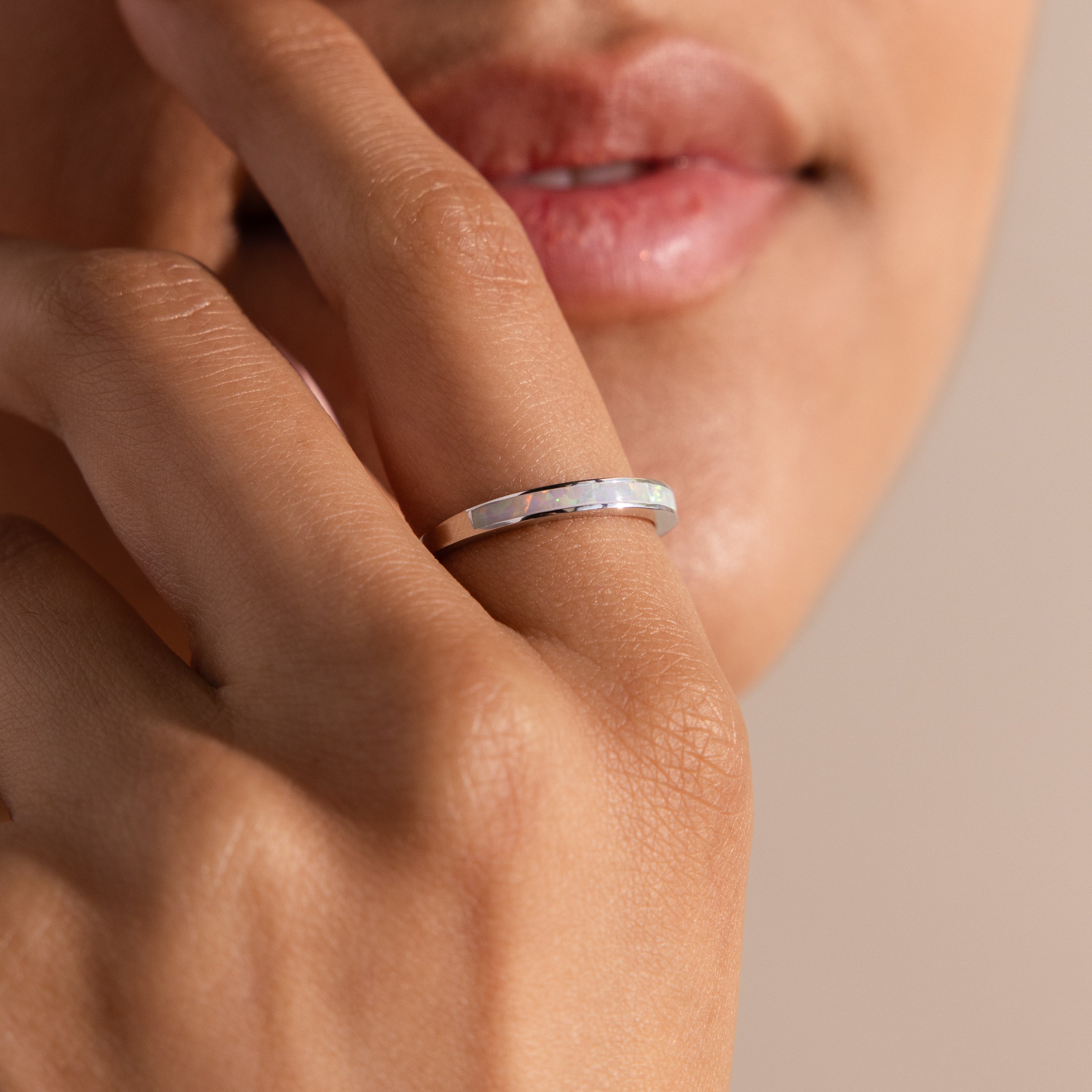 White Opal Inlay Band