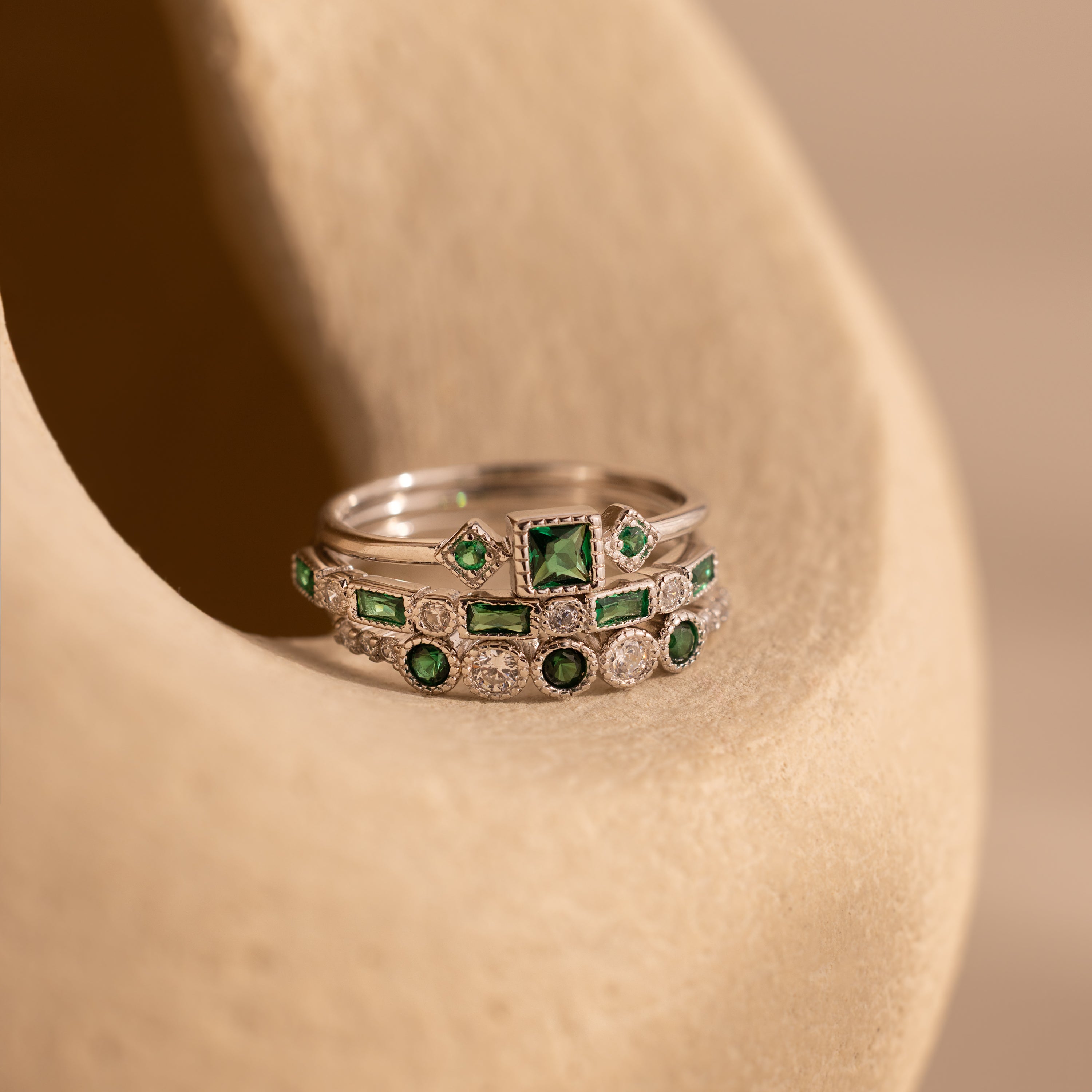 Emerald Stacking Ring Set