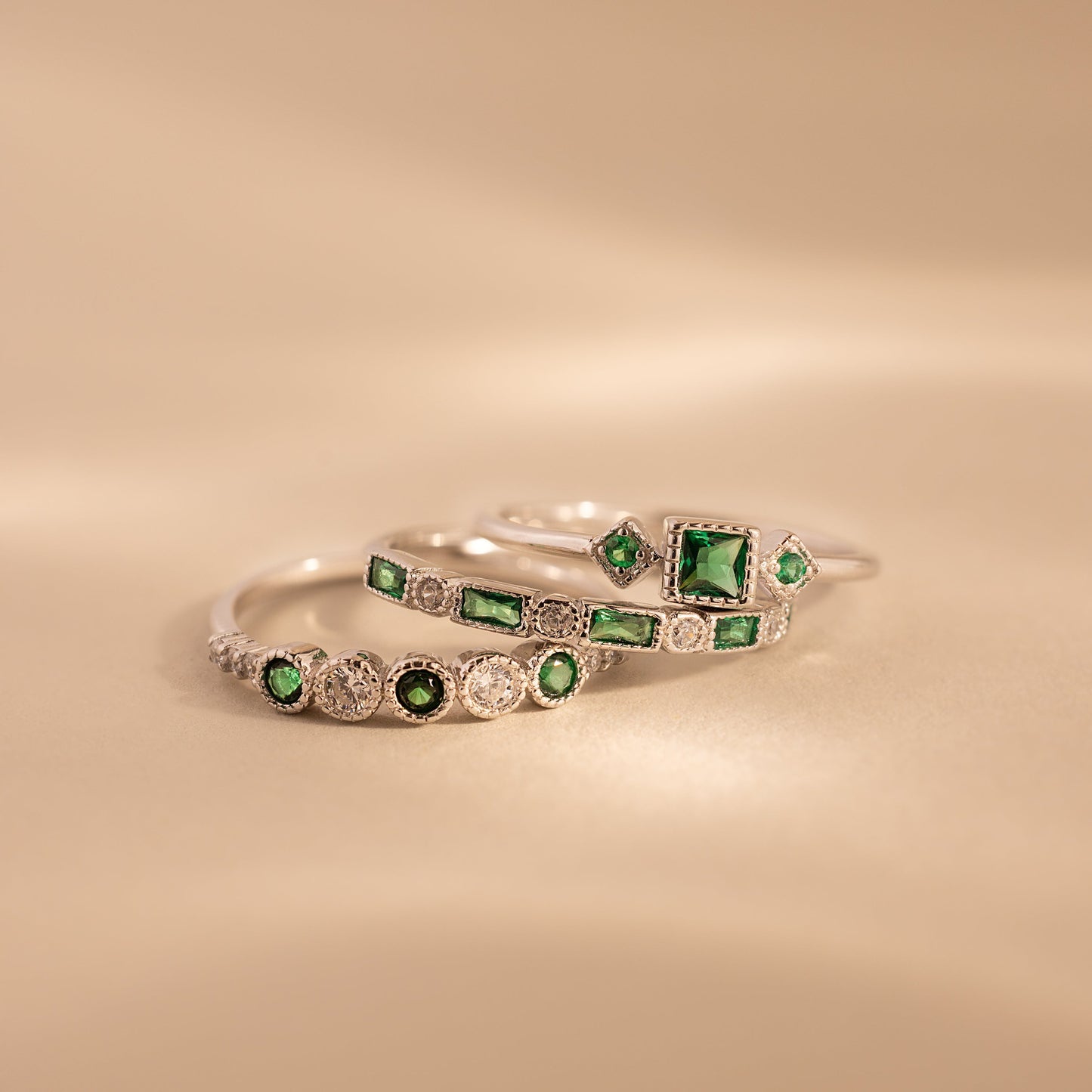 Emerald Stacking Ring Set