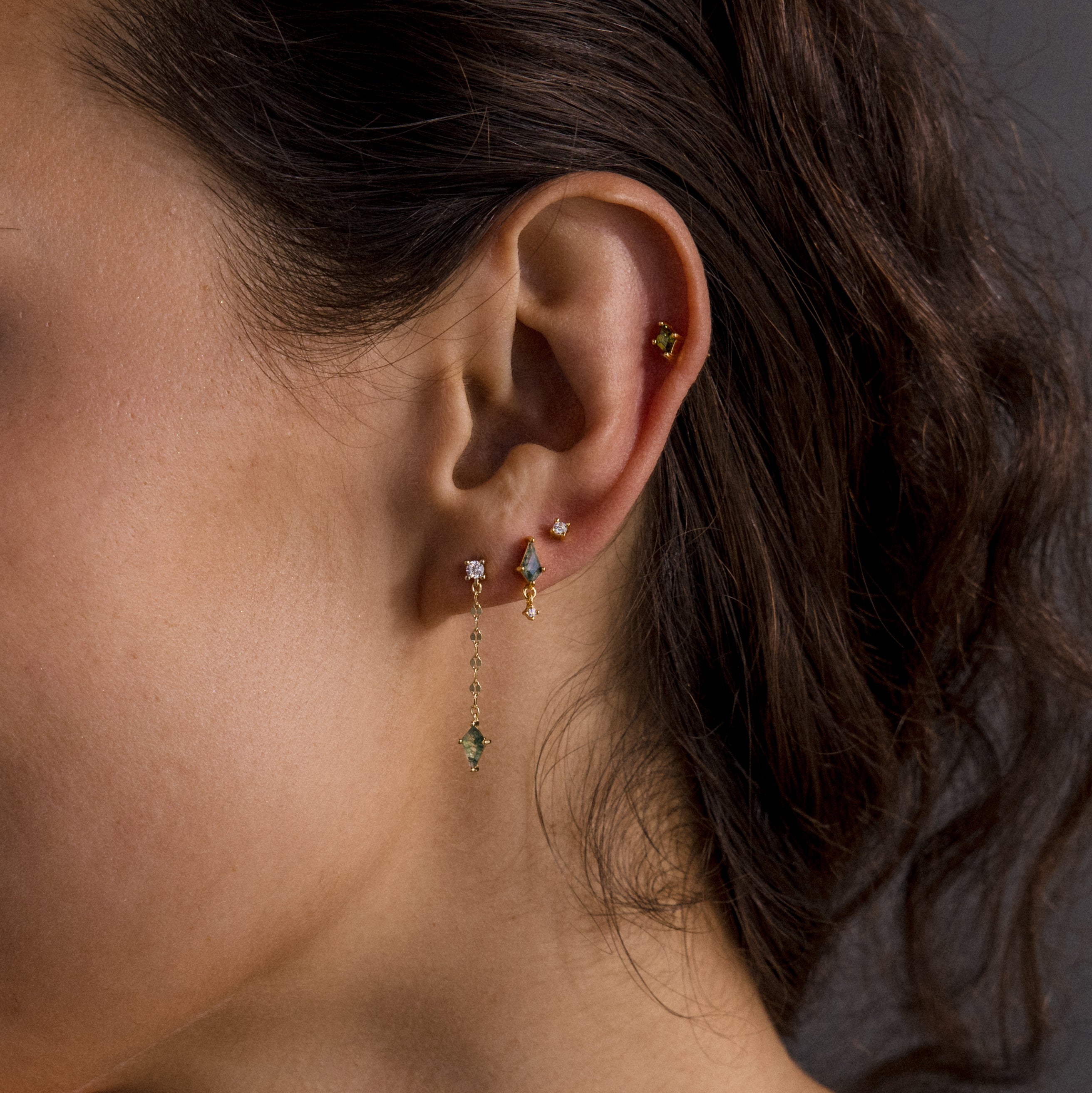 Agate Diamond Dangle Earrings