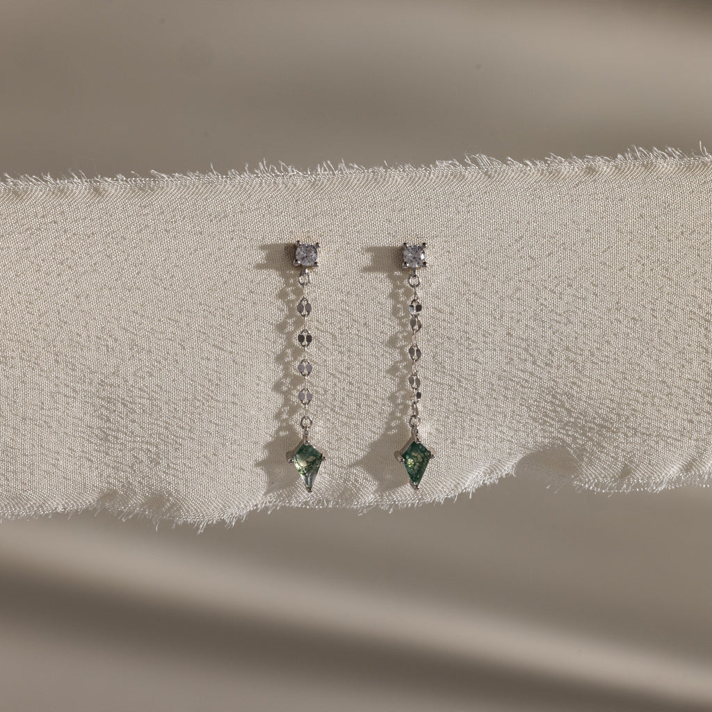 Agate Diamond Dangle Earrings