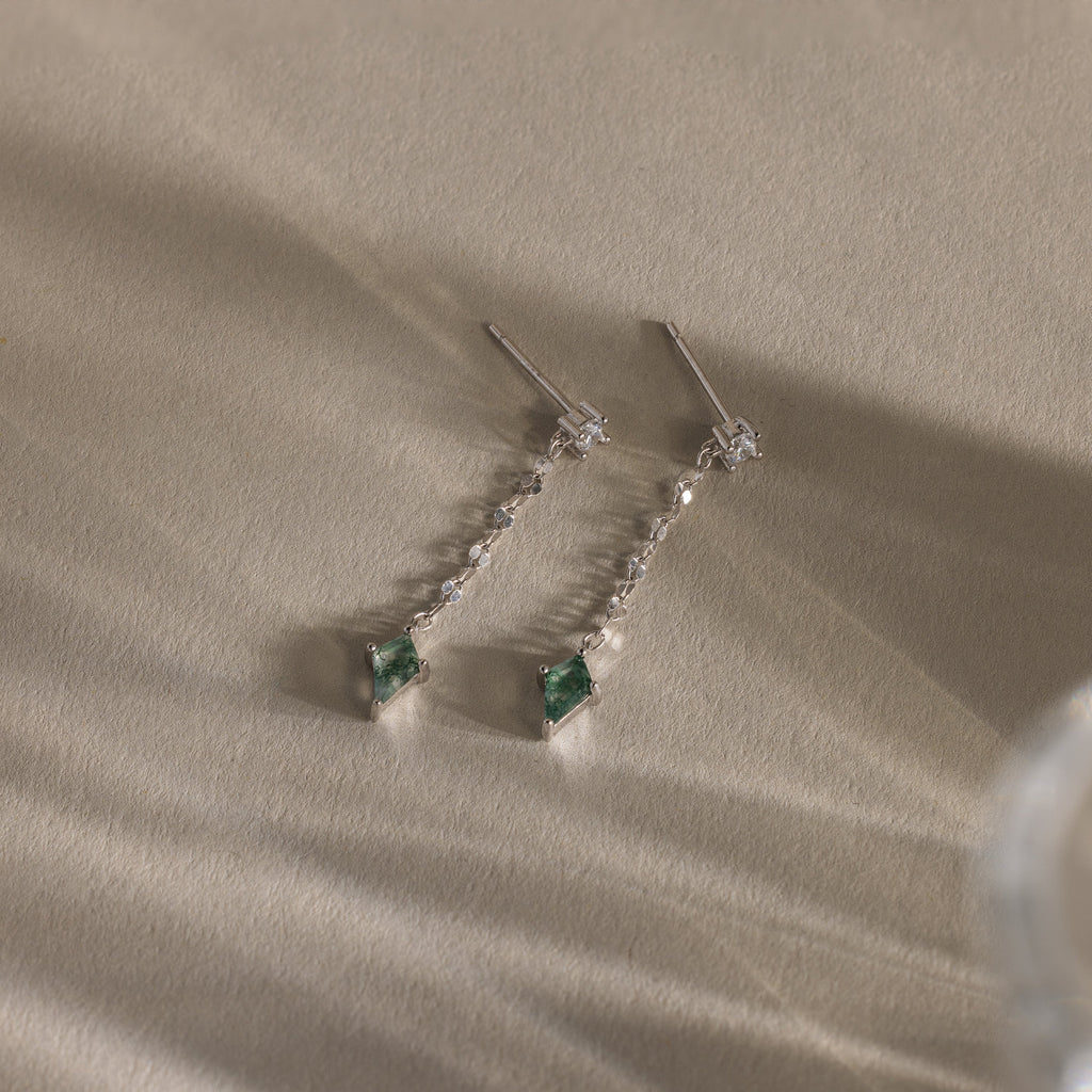 Agate Diamond Dangle Earrings