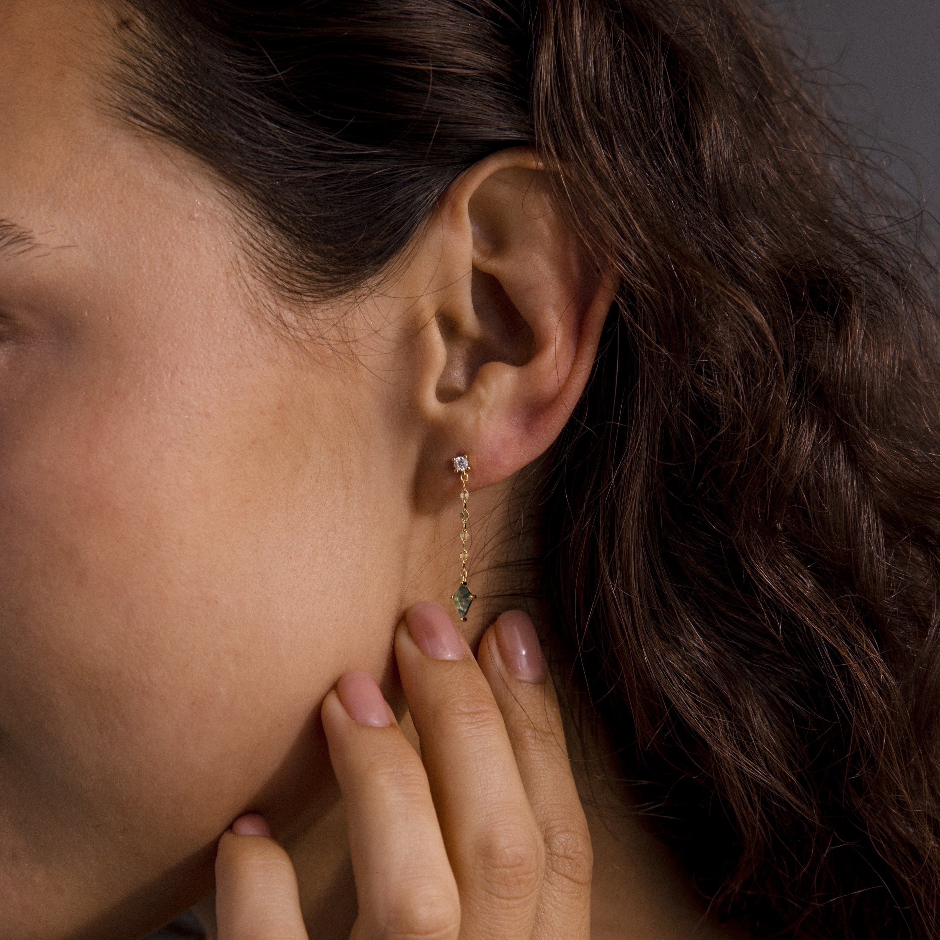 Agate Diamond Dangle Earrings
