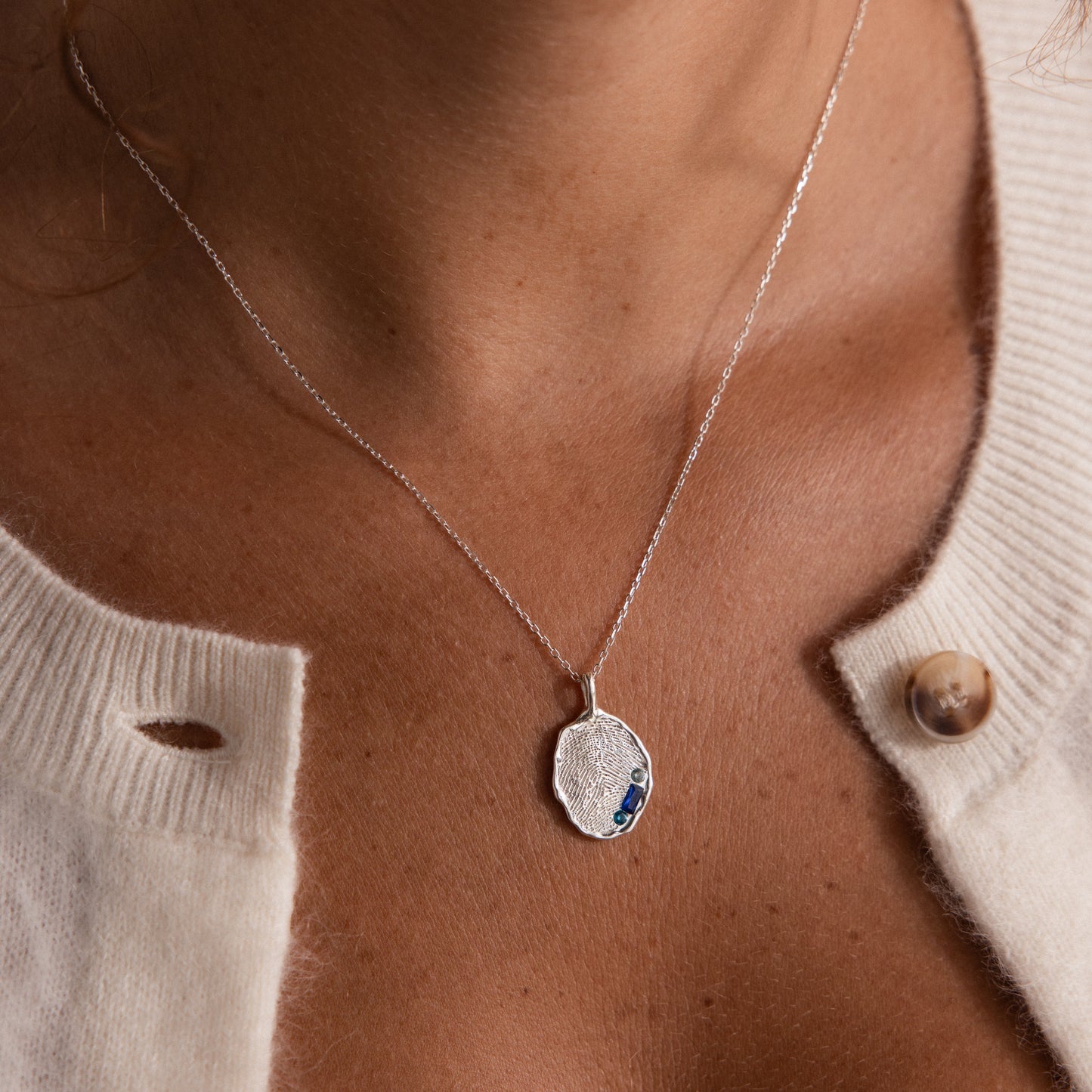 Organic Fingerprint Multi Birthstone Necklace