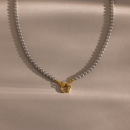 Grey Pearl Charm Necklace