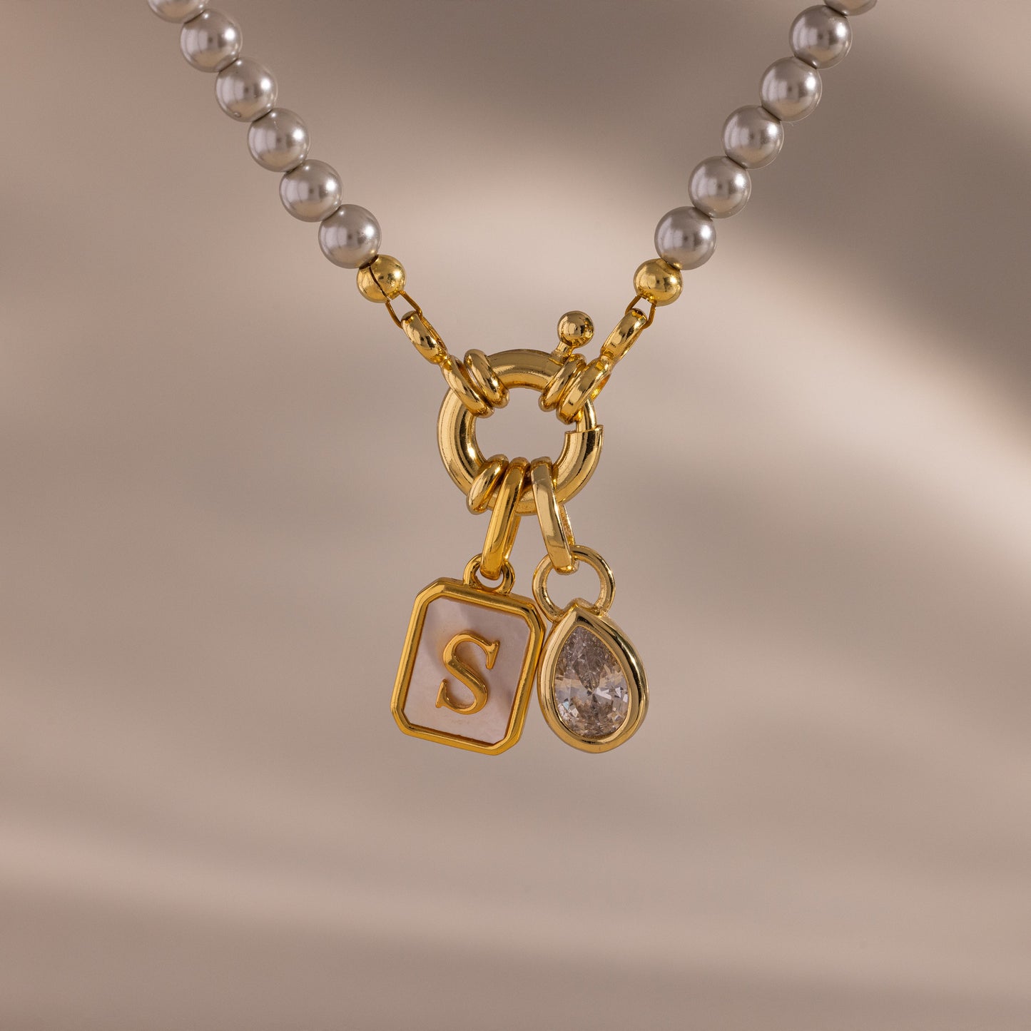 Grey Pearl Charm Necklace
