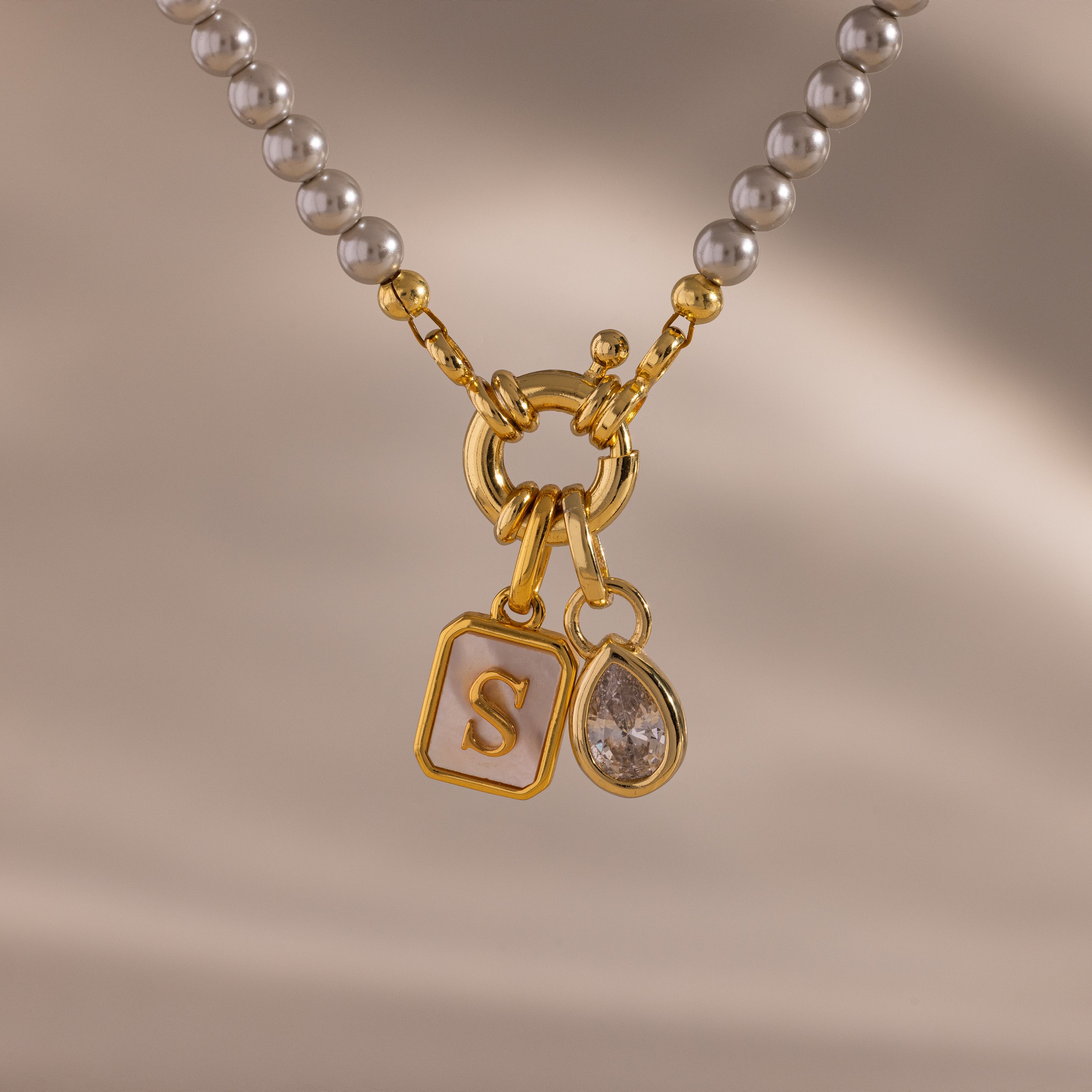 Grey Pearl Charm Necklace