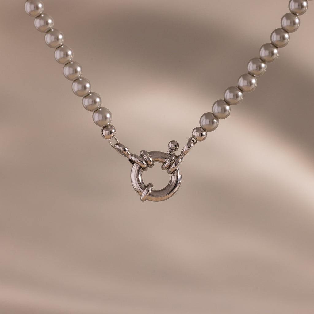 Grey Pearl Charm Necklace