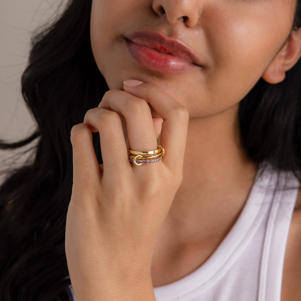 Triple Linked Birthstone Ring Set