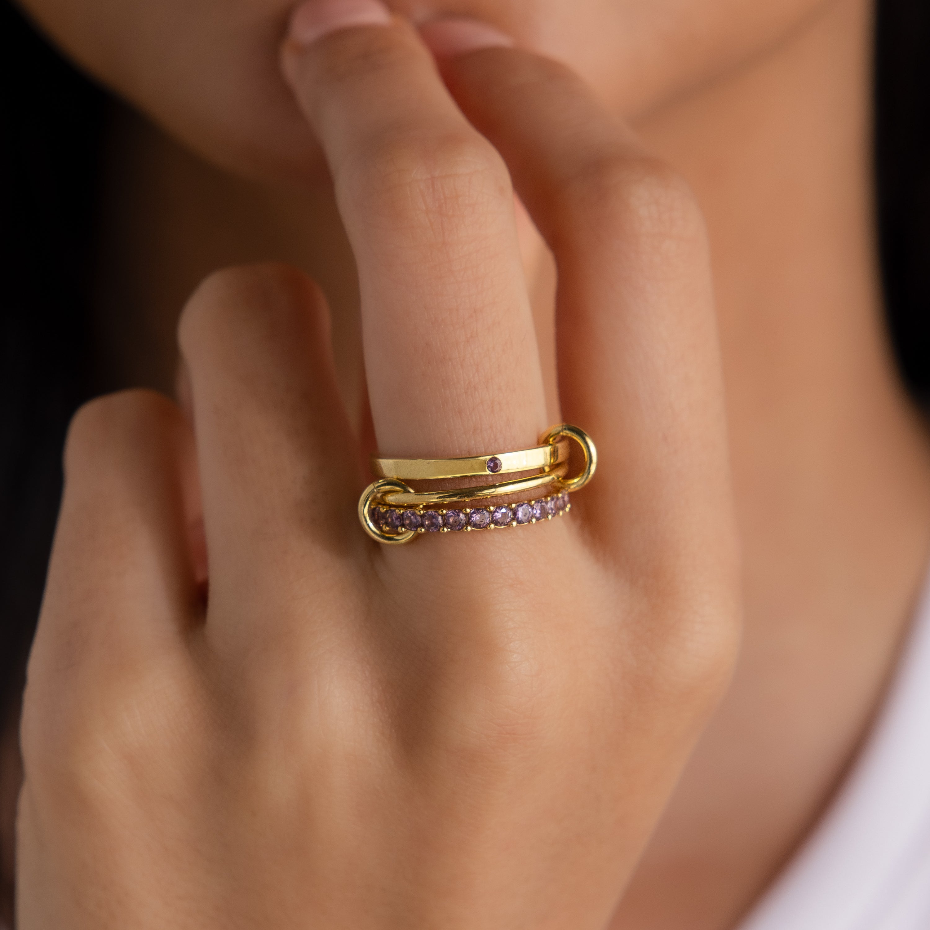 Triple Linked Birthstone Ring Set
