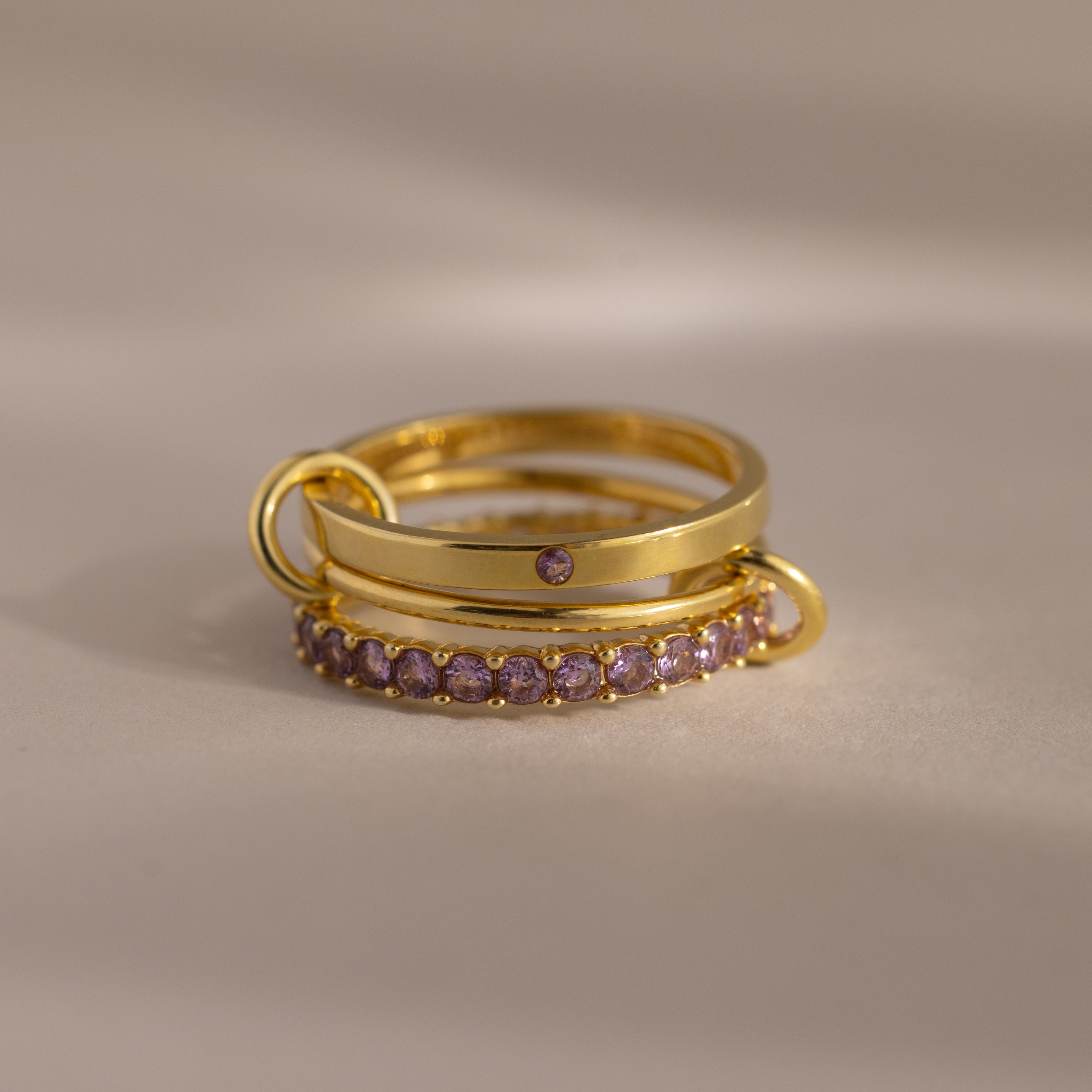 Triple Linked Birthstone Ring Set