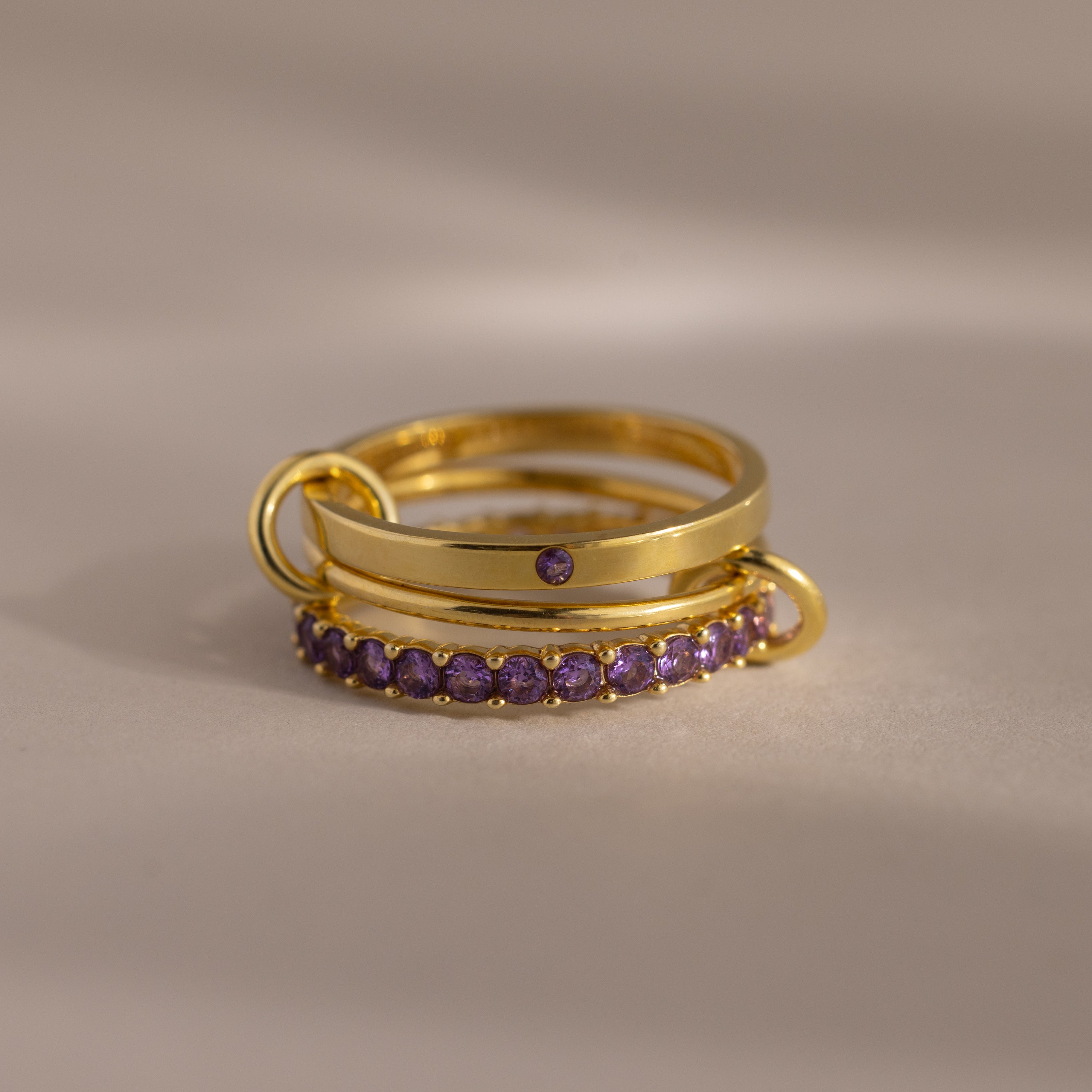 Triple Linked Birthstone Ring Set