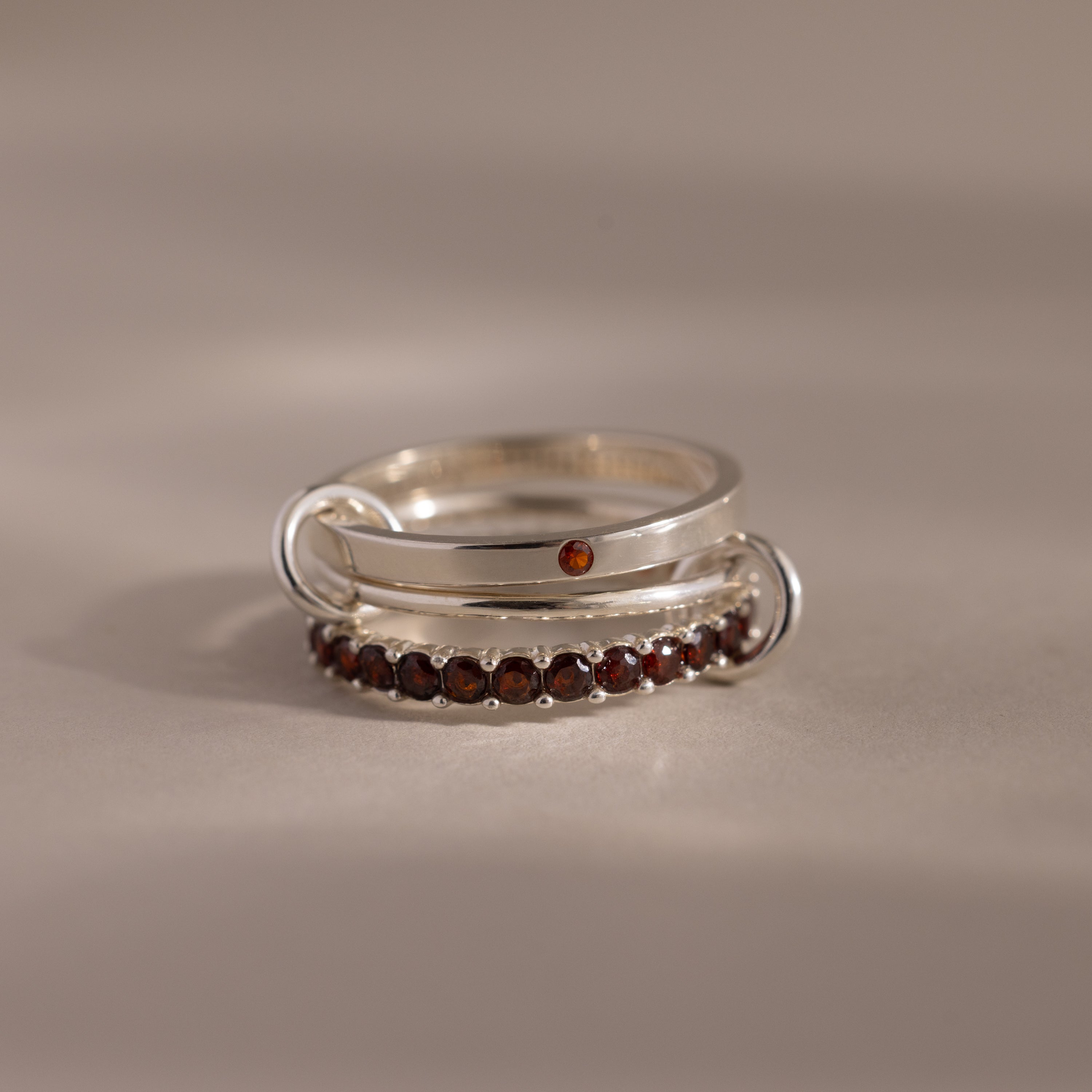 Triple Linked Birthstone Ring Set