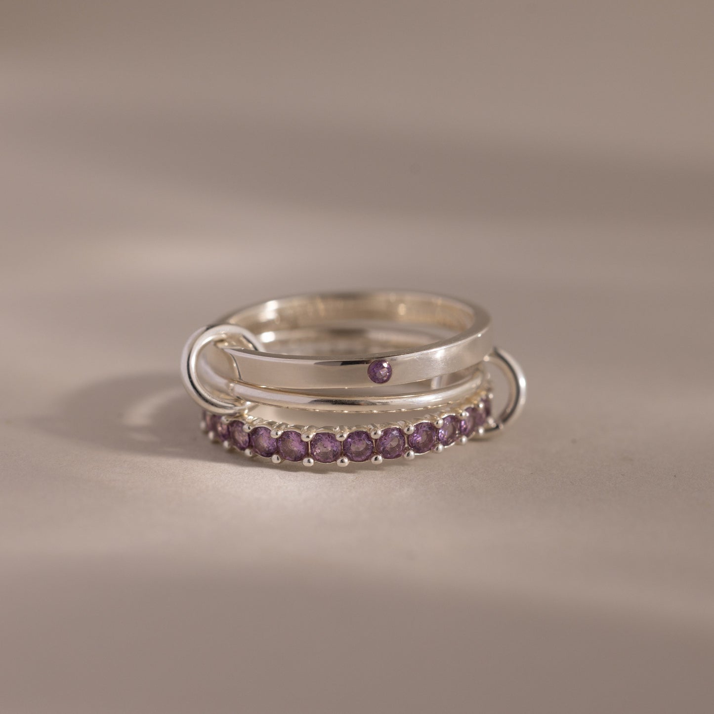 Triple Linked Birthstone Ring Set