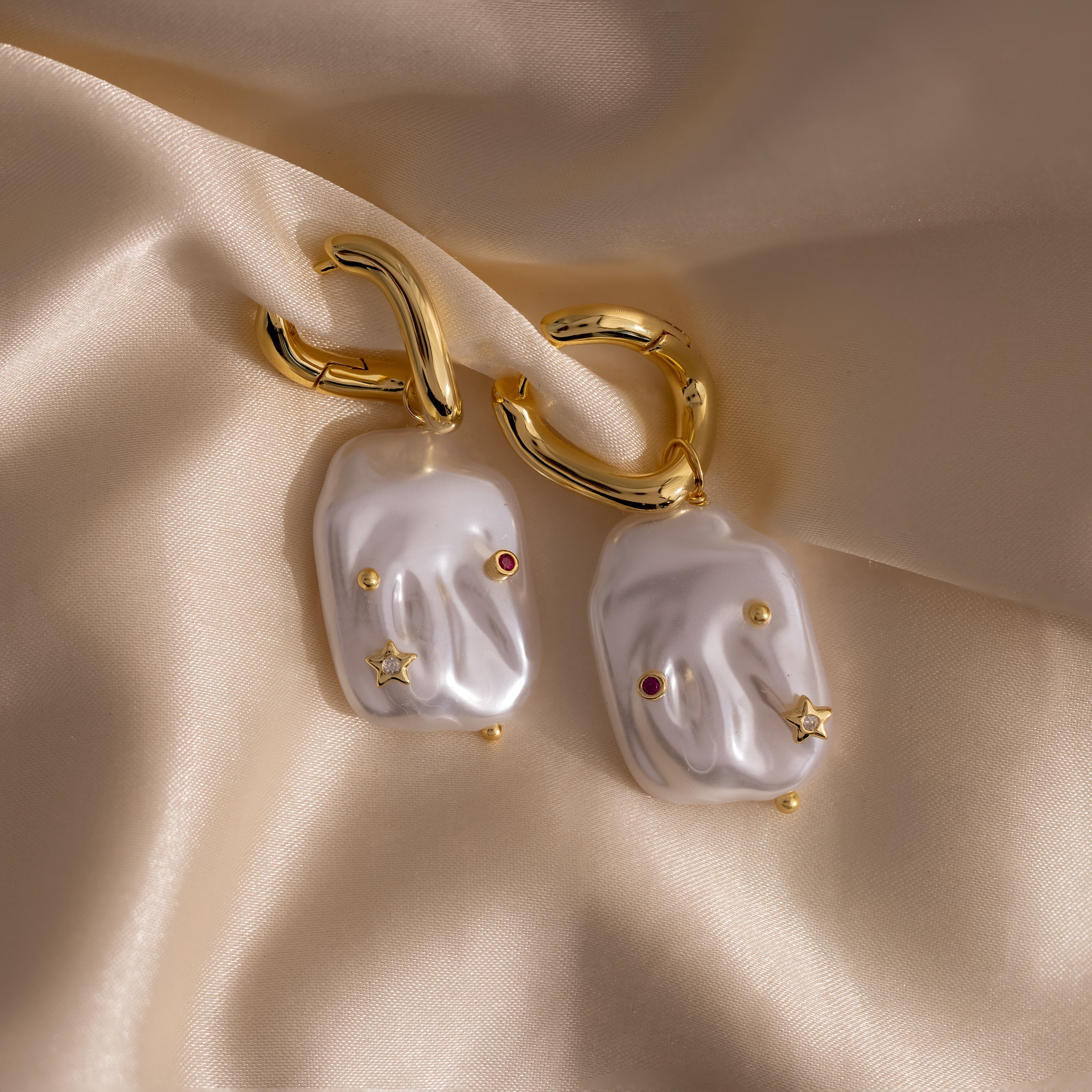 Celestial Baroque Pearl Charm Hoops