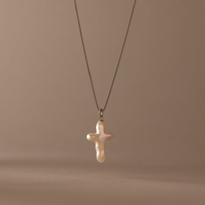 Baroque Pearl Cross Necklace