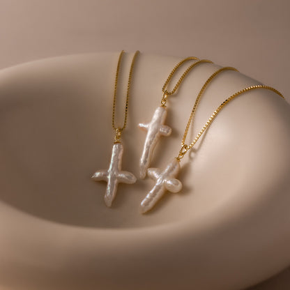 Baroque Pearl Cross Necklace